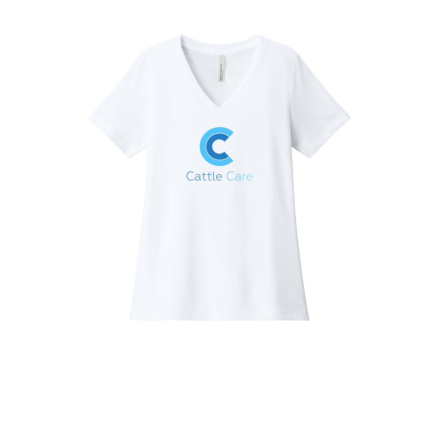 cattle-care-womens-relaxed-v-neck-tee-dtf-front-6405CVC-solidwhiteblend-flat-front