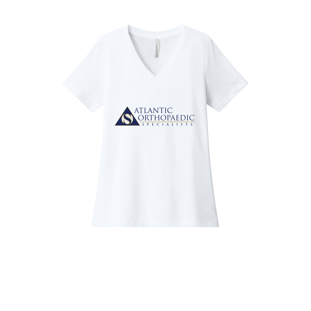 atlanticortho-womens-relaxed-v-neck-tee-dtf-front-6405CVC-solidwhiteblend-flat-front