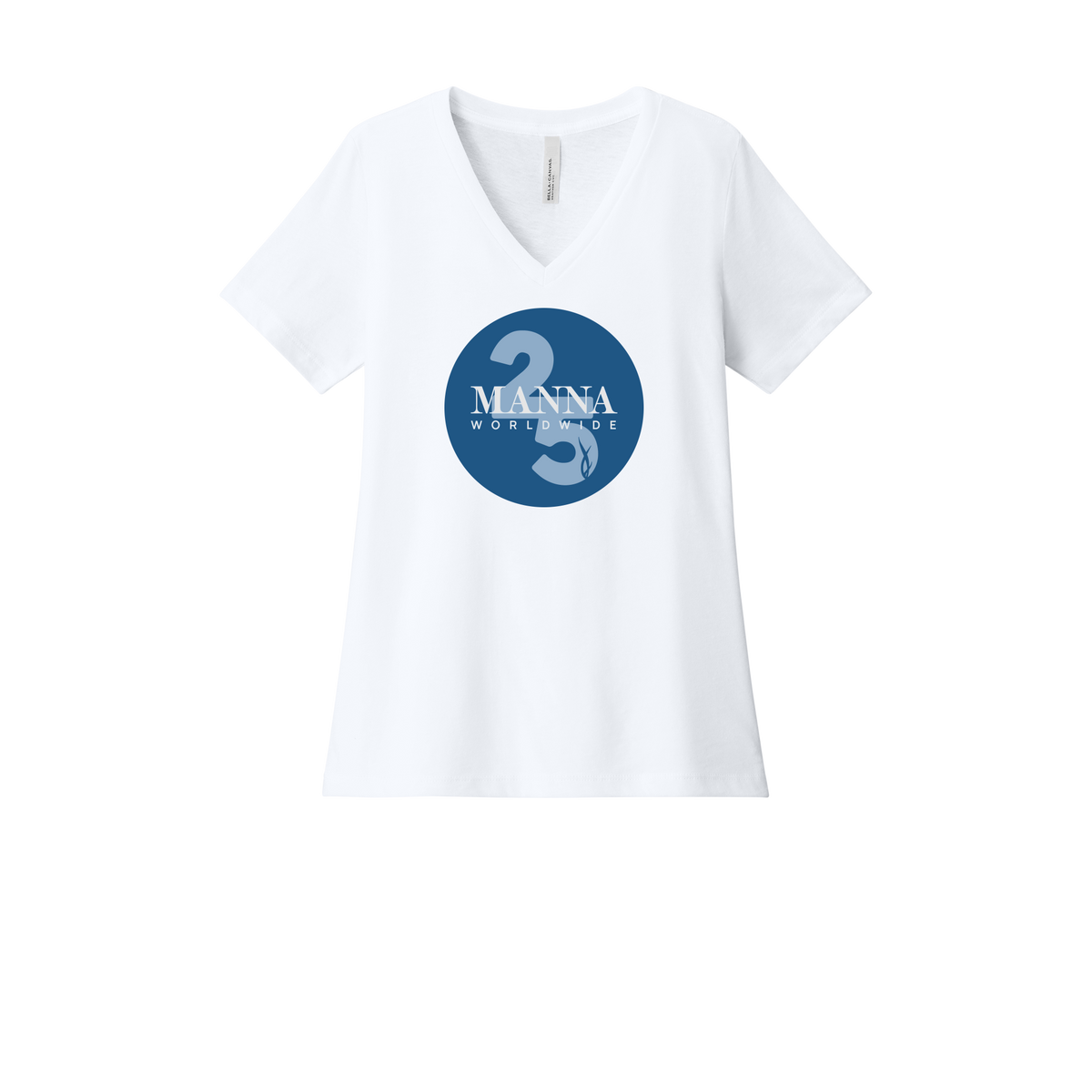 mannaworldwide-womens-relaxed-v-neck-tee-dtf-front-6405CVC-solidwhiteblend-flat-front