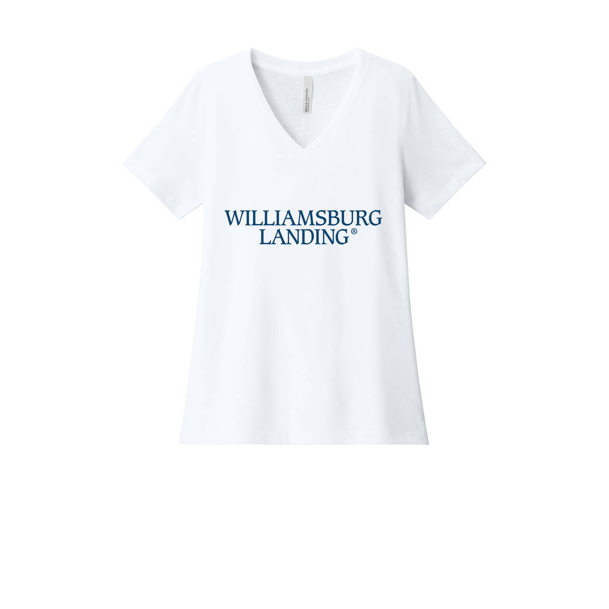 williamsburglanding-womens-relaxed-v-neck-tee-dtf-front-6405CVC-solidwhiteblend-flat-front