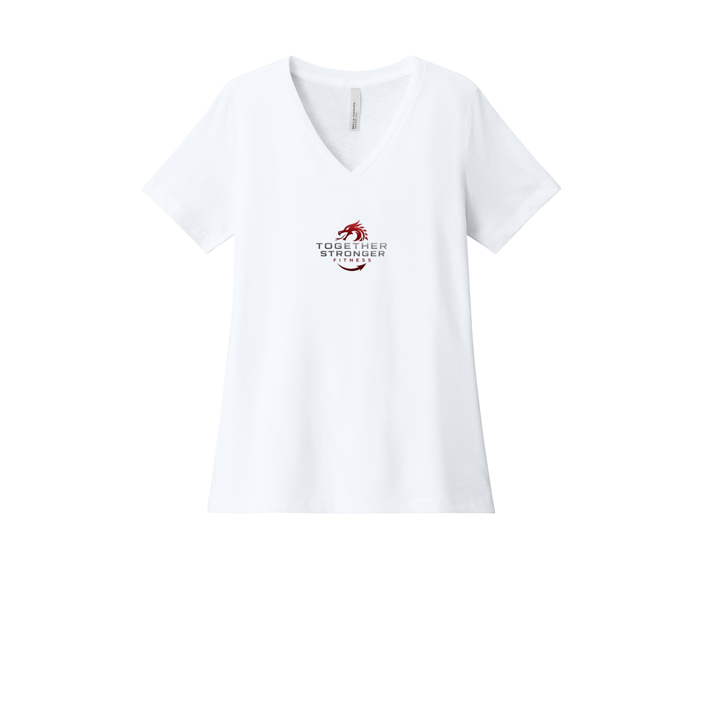 togetherstrongerfitness-womens-relaxed-v-neck-tee-dtf-front-6405CVC-solidwhiteblend-flat-front