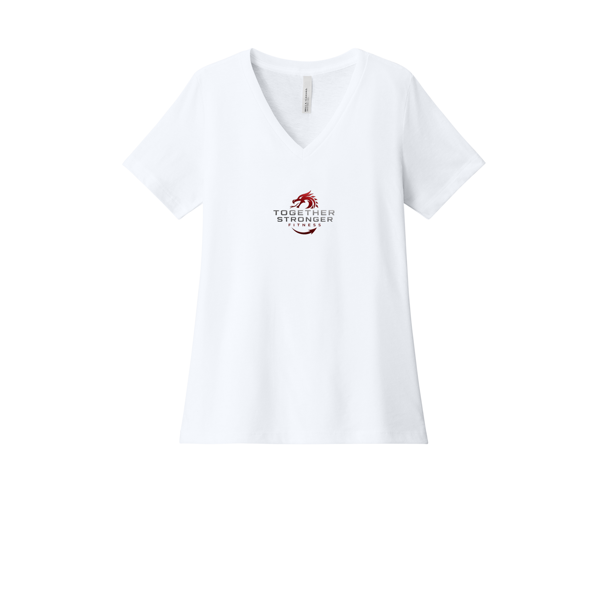 togetherstrongerfitness-womens-relaxed-v-neck-tee-dtf-front-6405CVC-solidwhiteblend-flat-front