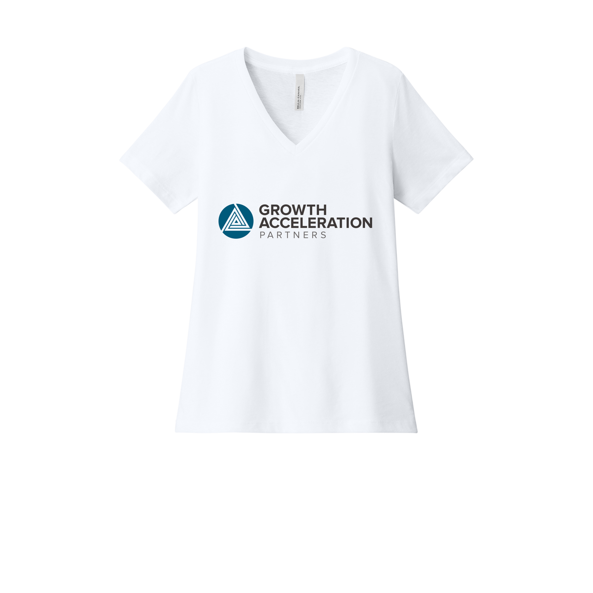 growthaccelerationpartners-womens-relaxed-v-neck-tee-dtf-front-6405CVC-solidwhiteblend-flat-front
