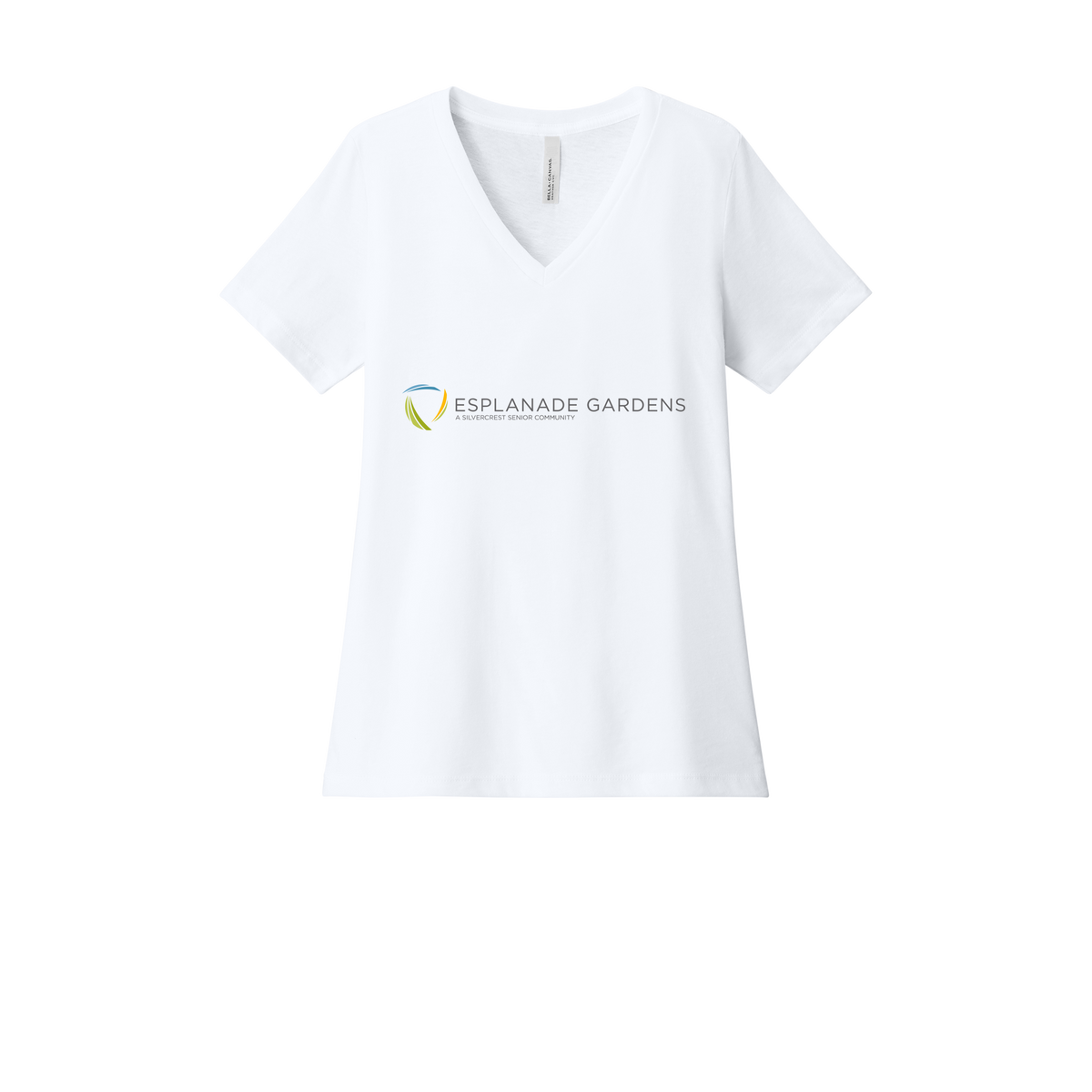 esplanadeseniorcampus-womens-relaxed-v-neck-tee-dtf-front-6405CVC-solidwhiteblend-flat-front