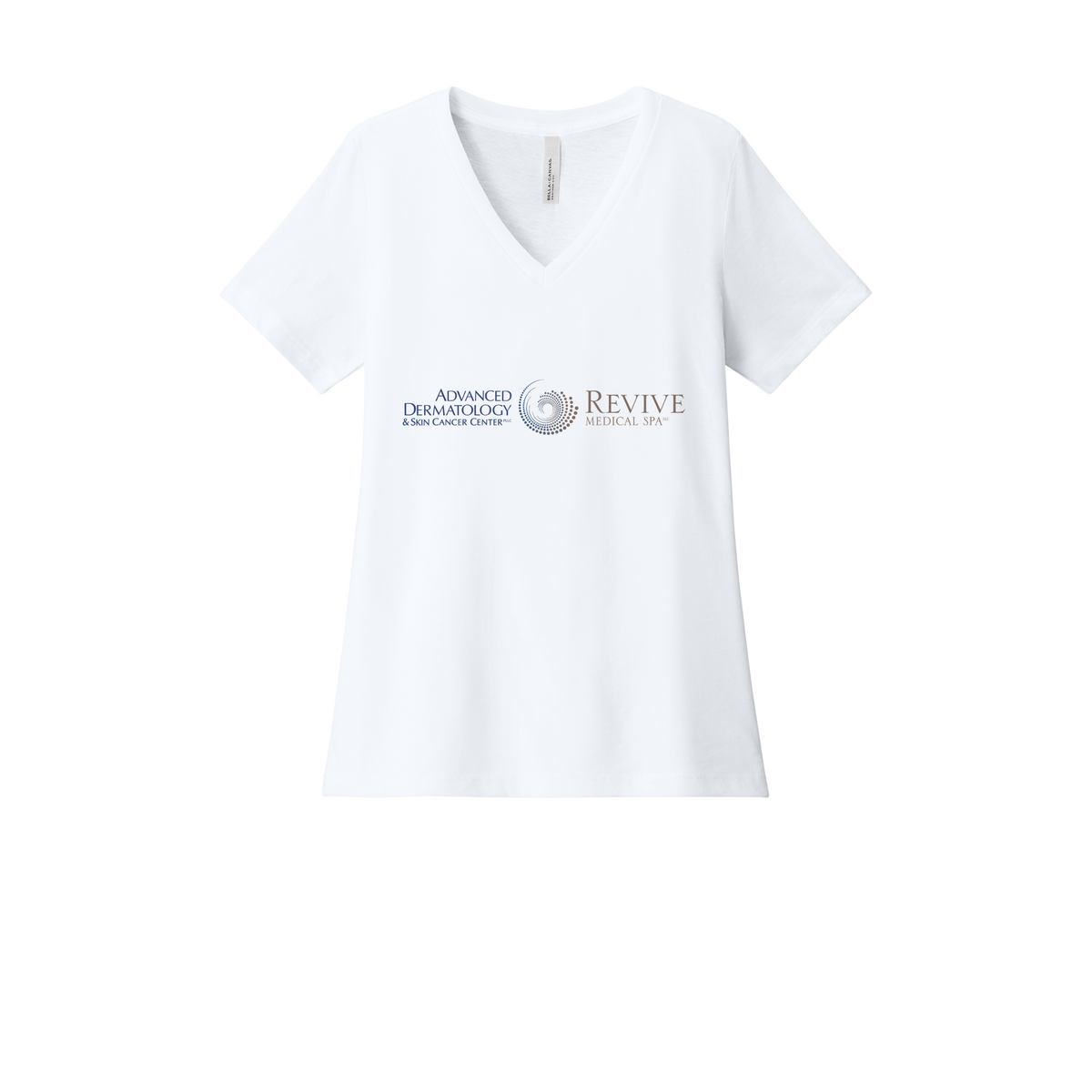 advancedskinmd-womens-relaxed-v-neck-tee-dtf-front-6405CVC-solidwhiteblend-flat-front