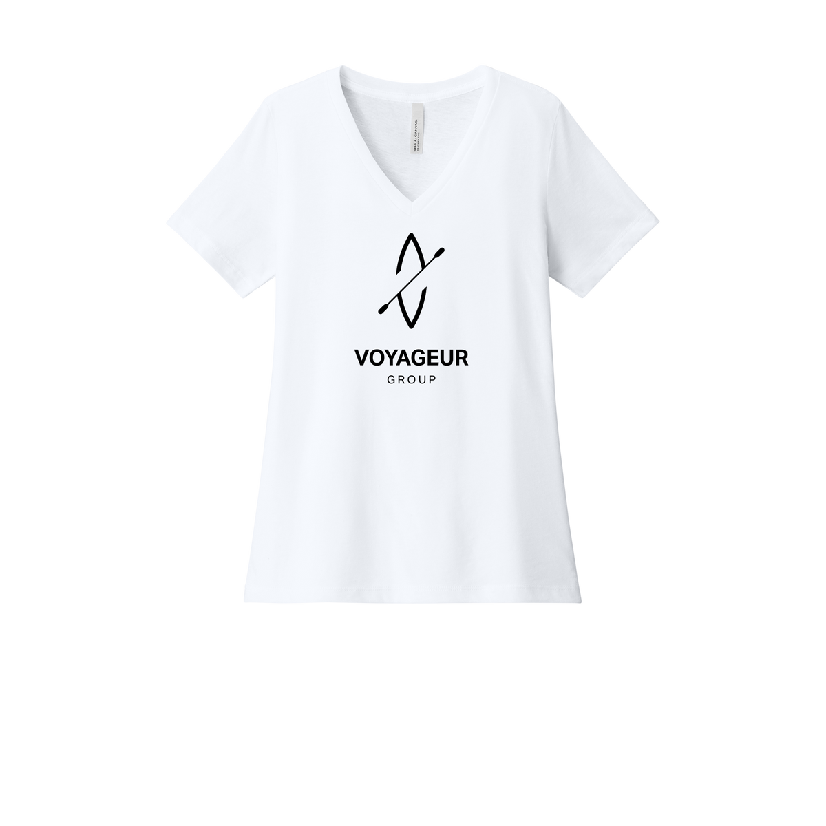 voyageurgroup-womens-relaxed-v-neck-tee-dtf-front-6405CVC-solidwhiteblend-flat-front