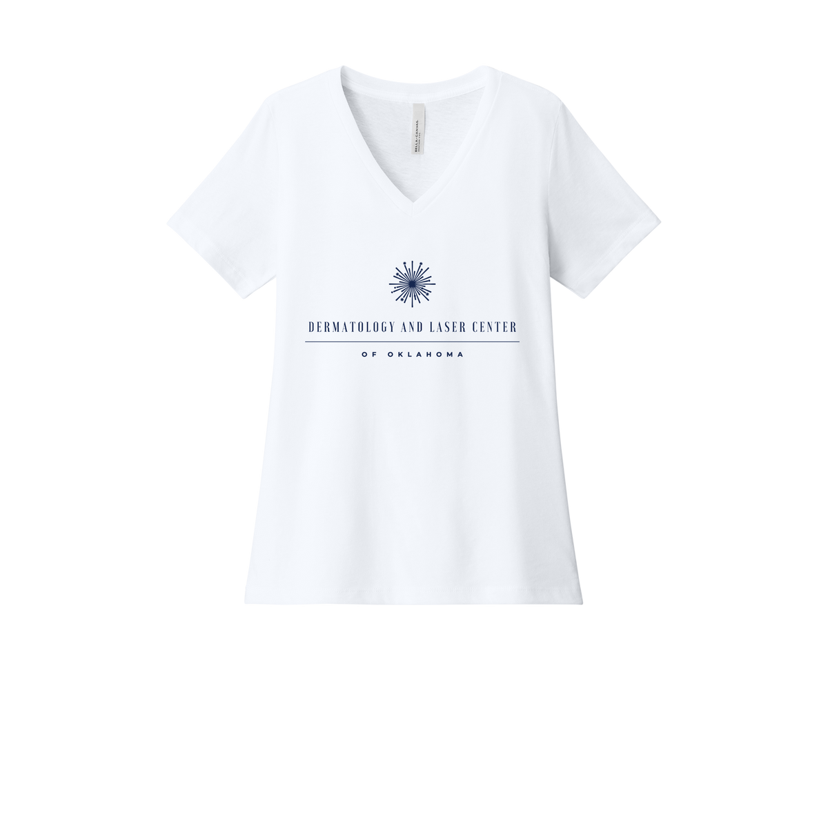 dermatologylaserok-womens-relaxed-v-neck-tee-dtf-front-6405CVC-solidwhiteblend-flat-front