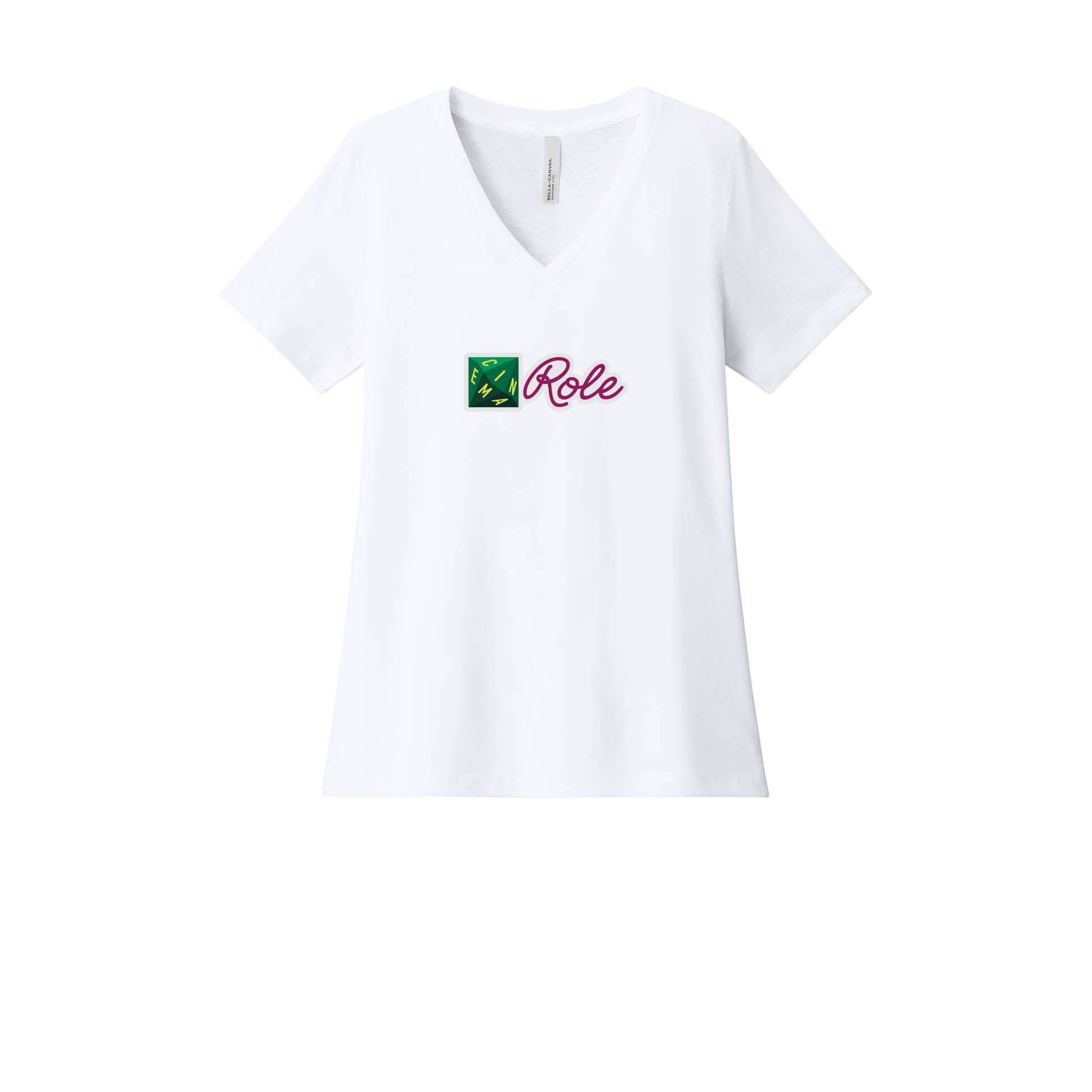 cinemarole-womens-relaxed-v-neck-tee-dtf-front-6405CVC-solidwhiteblend-flat-front