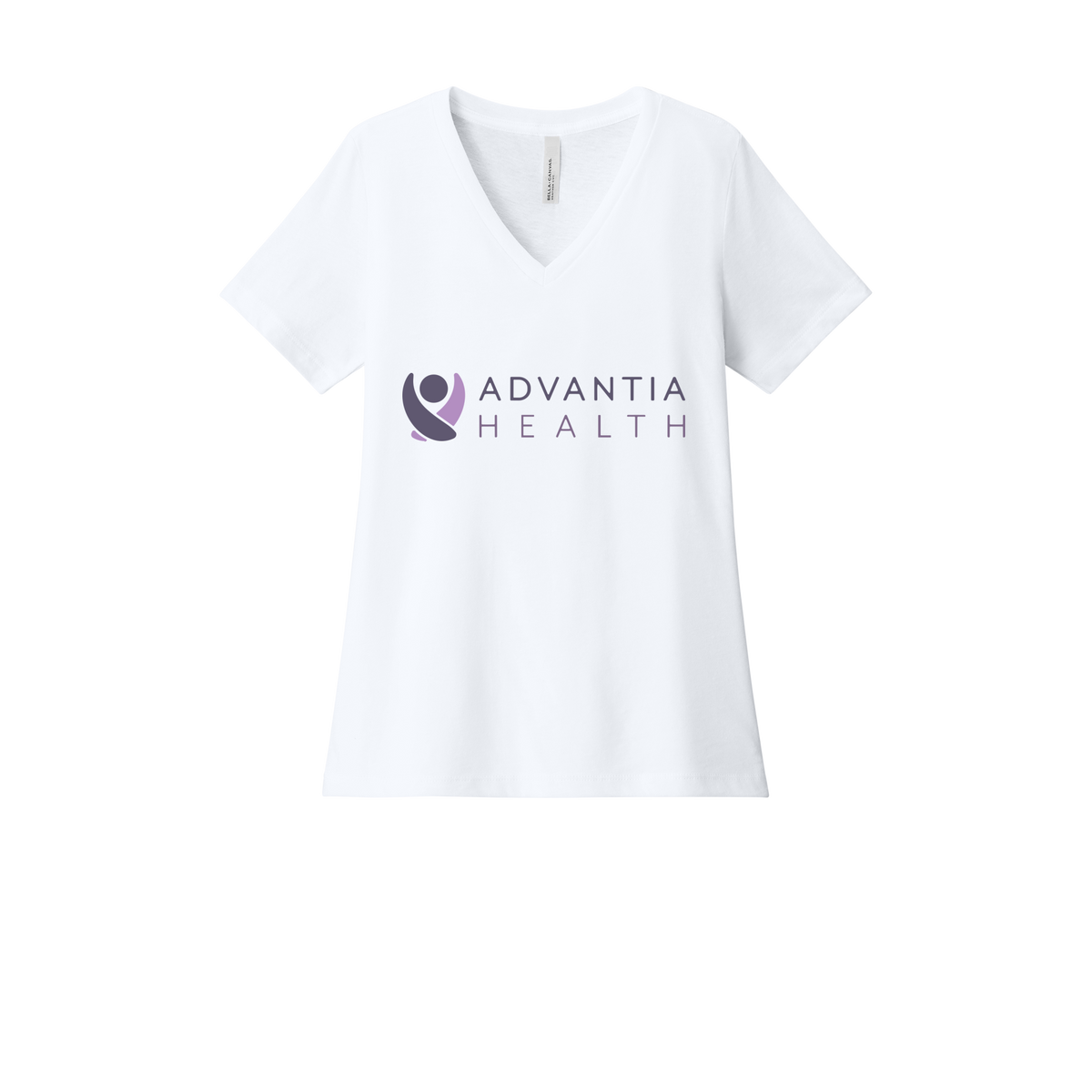 advantiahealth-womens-relaxed-v-neck-tee-dtf-front-6405CVC-solidwhiteblend-flat-front