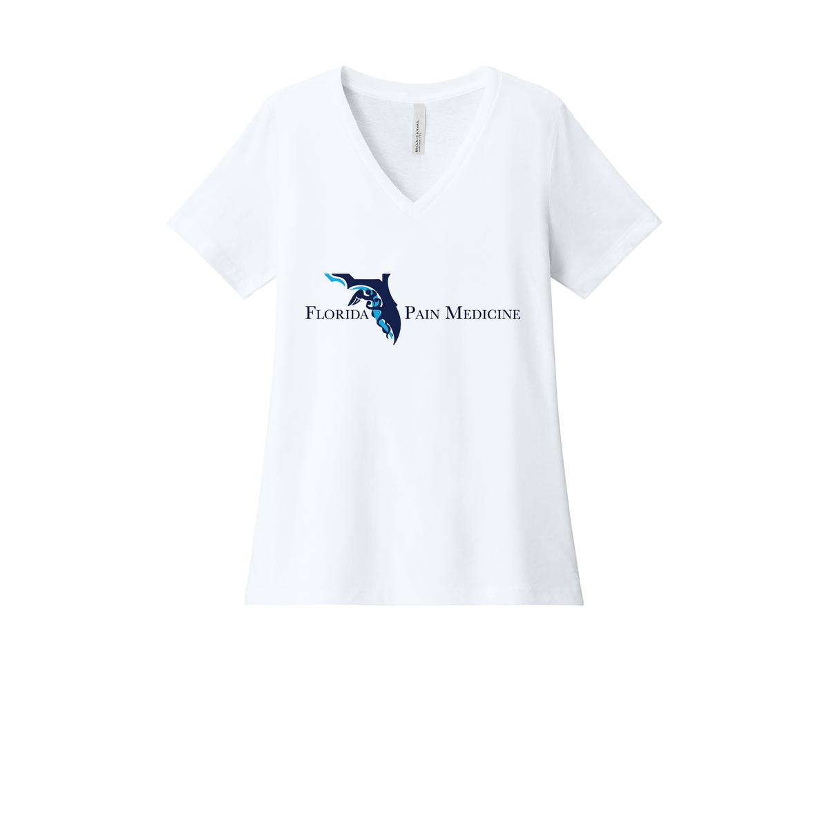floridapainmedicine-womens-relaxed-v-neck-tee-dtf-front-6405CVC-solidwhiteblend-flat-front