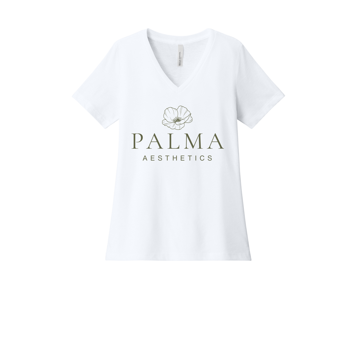 palmaaesthetics-womens-relaxed-v-neck-tee-dtf-front-6405CVC-solidwhiteblend-flat-front
