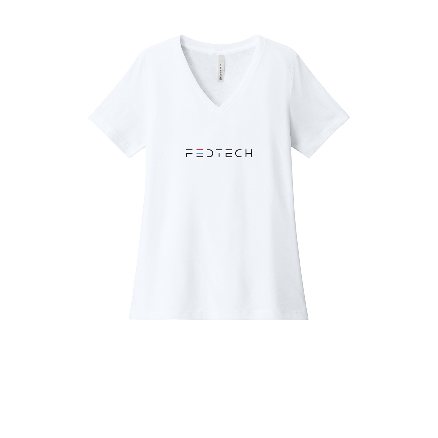 fedtech-womens-relaxed-v-neck-tee-dtf-front-6405CVC-solidwhiteblend-flat-front