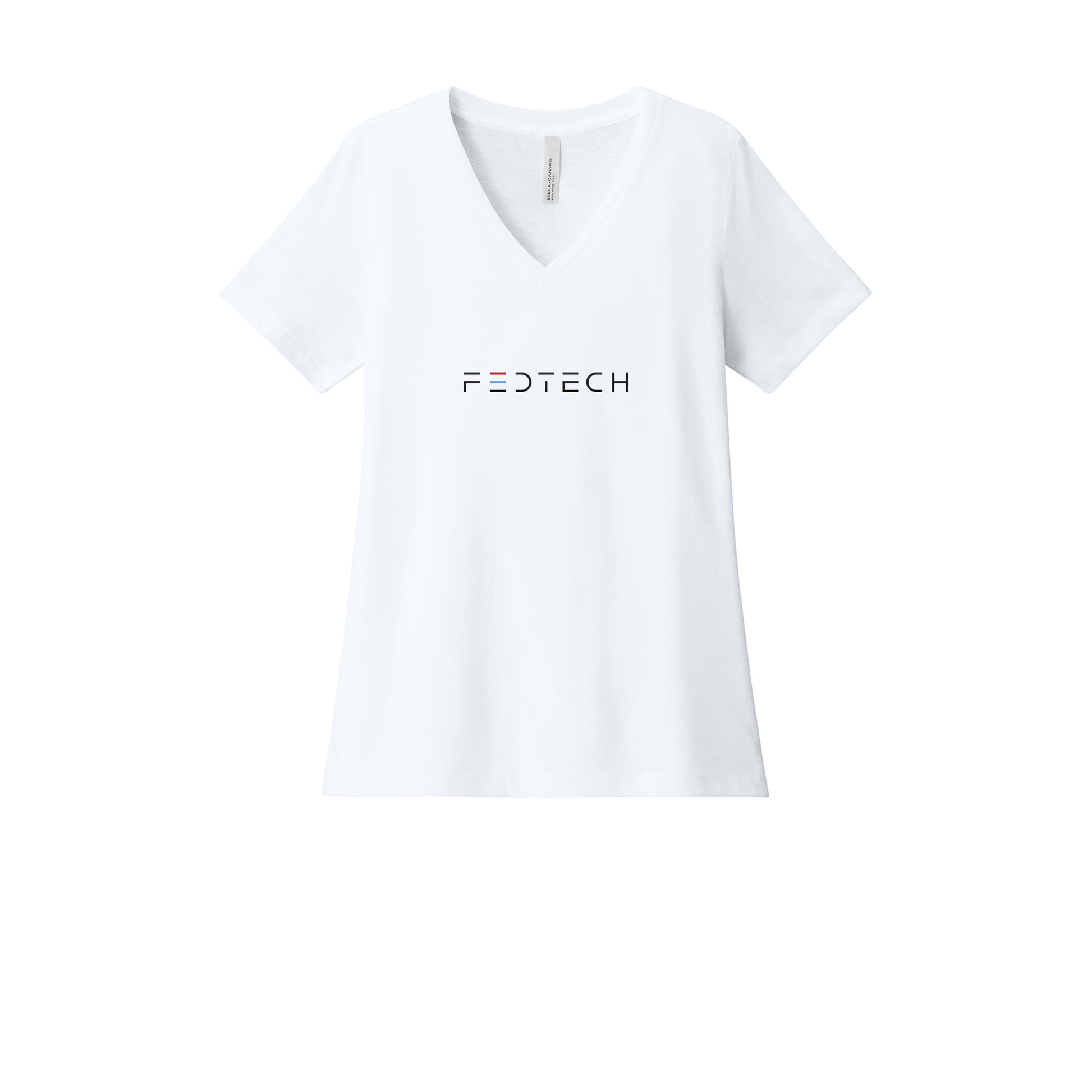 fedtech-womens-relaxed-v-neck-tee-dtf-front-6405CVC-solidwhiteblend-flat-front