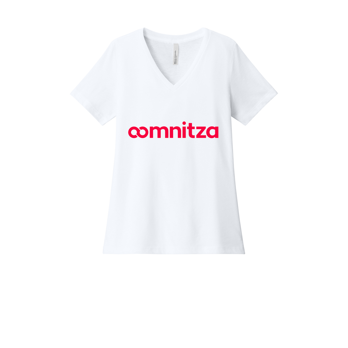 oomnitza-womens-relaxed-v-neck-tee-dtf-front-6405CVC-solidwhiteblend-flat-front