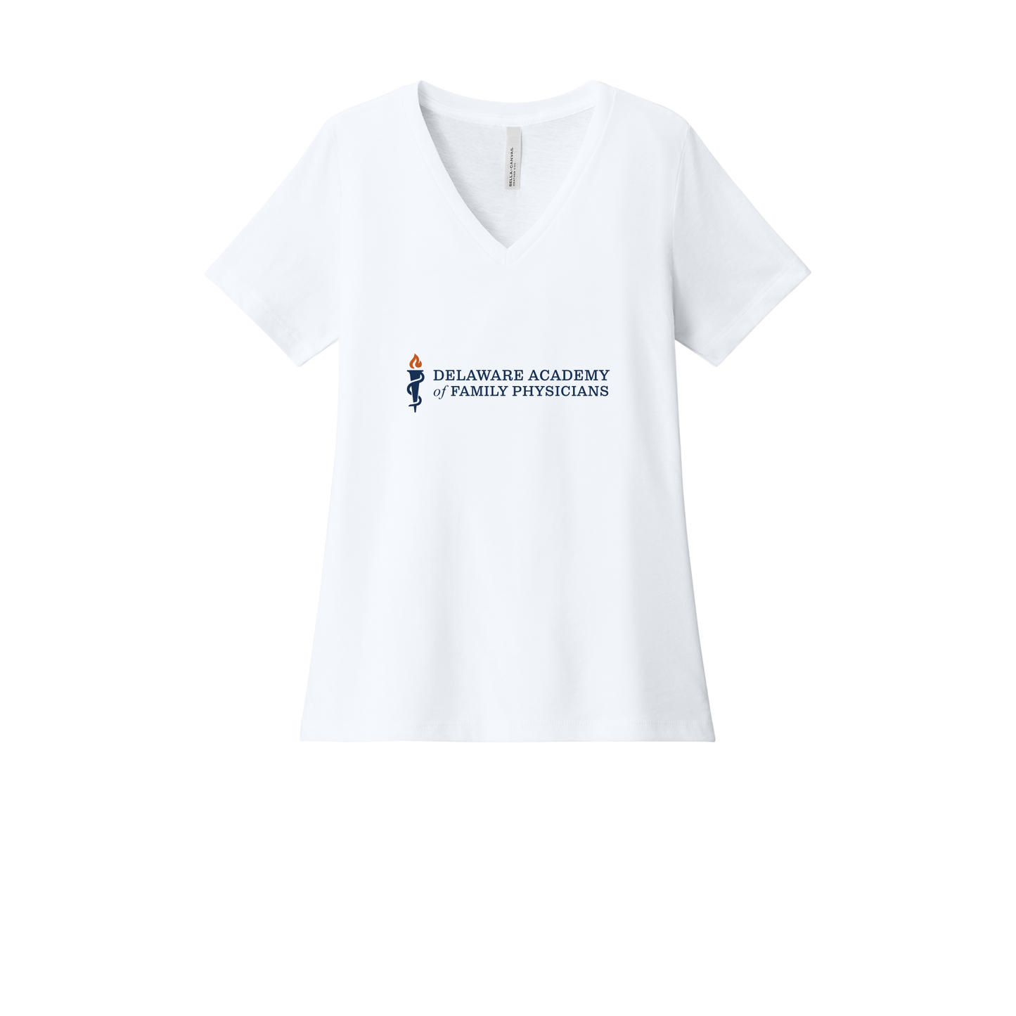 delfamdoc-womens-relaxed-v-neck-tee-dtf-front-6405CVC-solidwhiteblend-flat-front