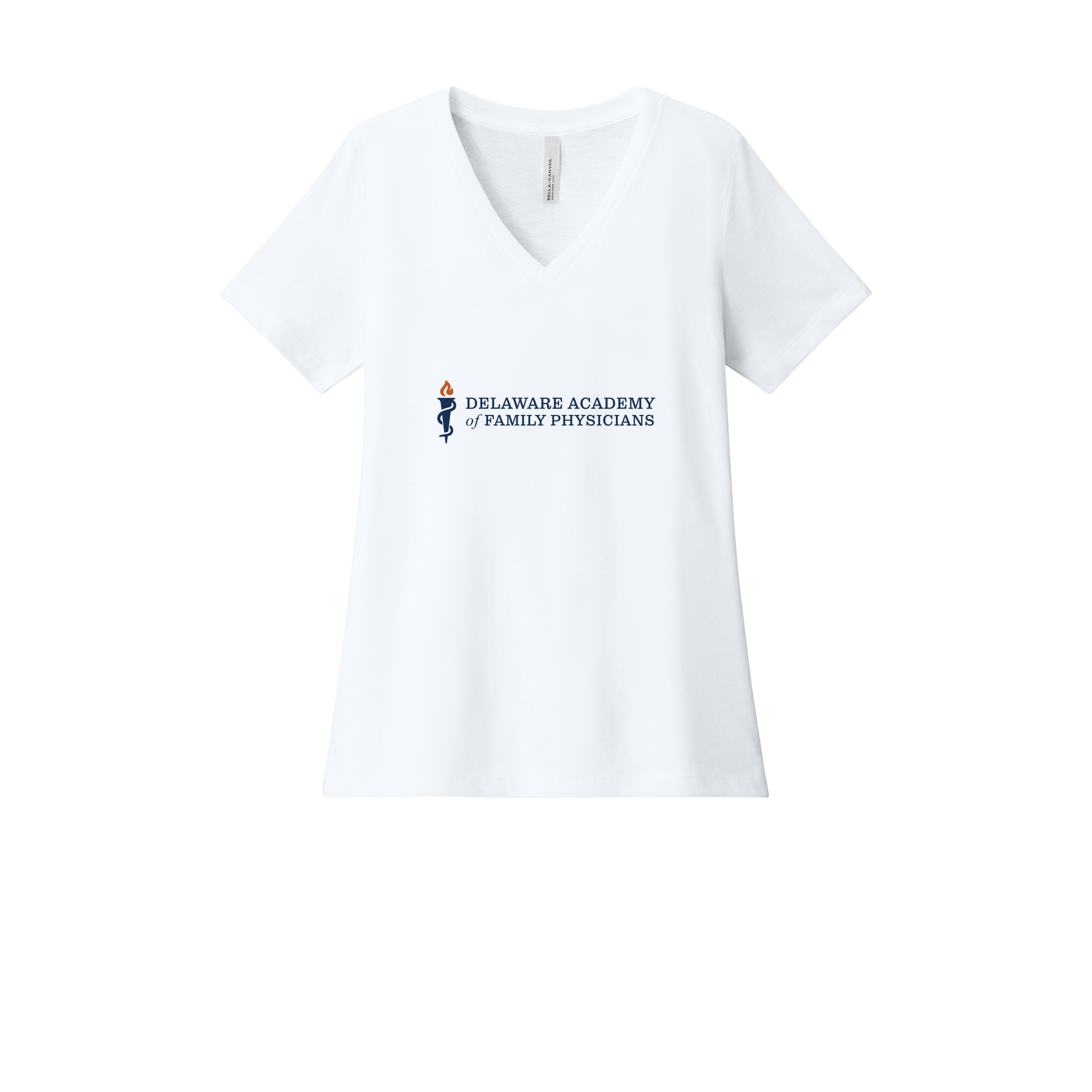 delfamdoc-womens-relaxed-v-neck-tee-dtf-front-6405CVC-solidwhiteblend-flat-front