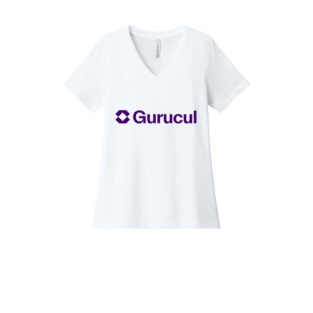 gurucul-womens-relaxed-v-neck-tee-dtf-front-6405CVC-solidwhiteblend-flat-front