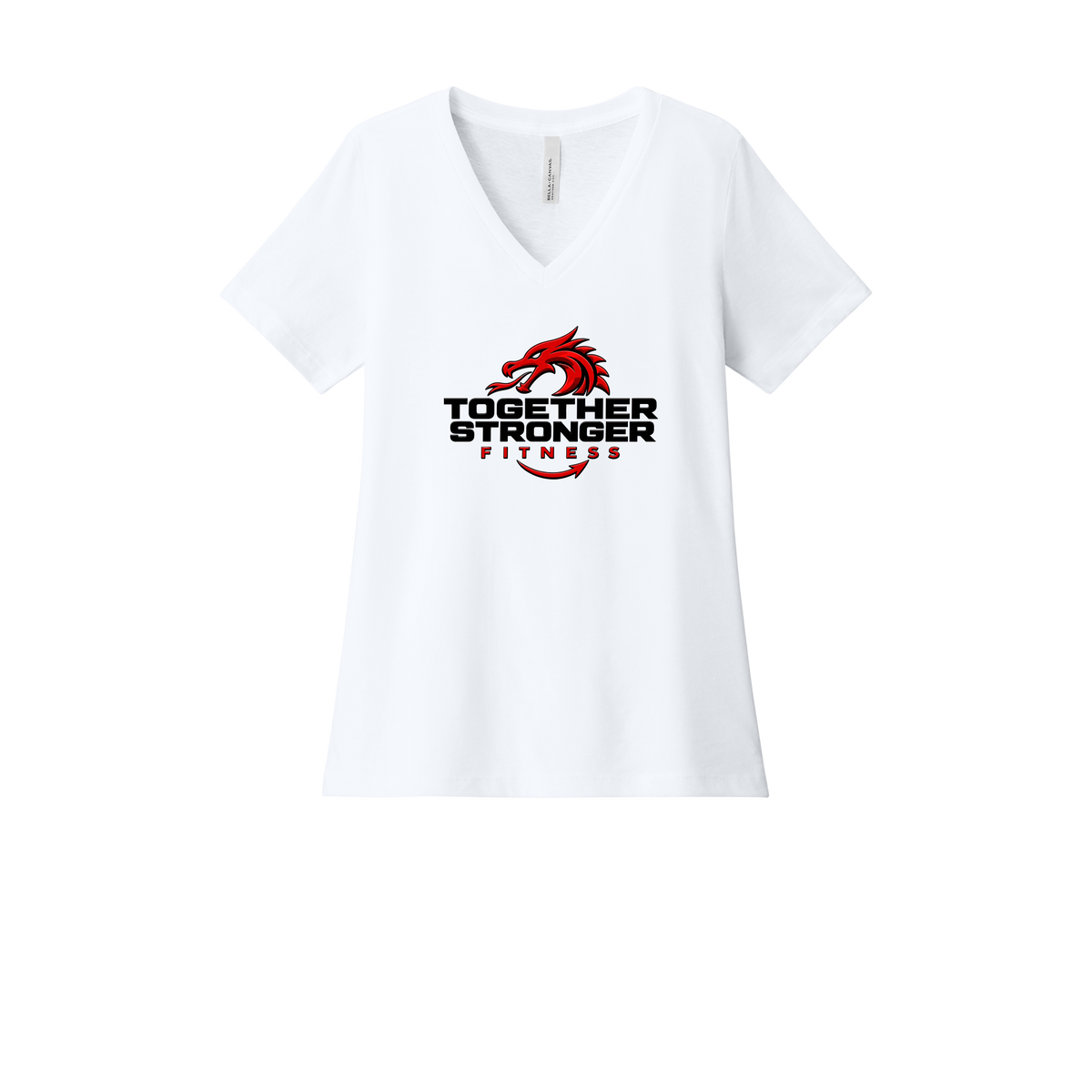 togetherstrongerfitness-womens-relaxed-v-neck-tee-dtf-front-6405CVC-solidwhiteblend-flat-front