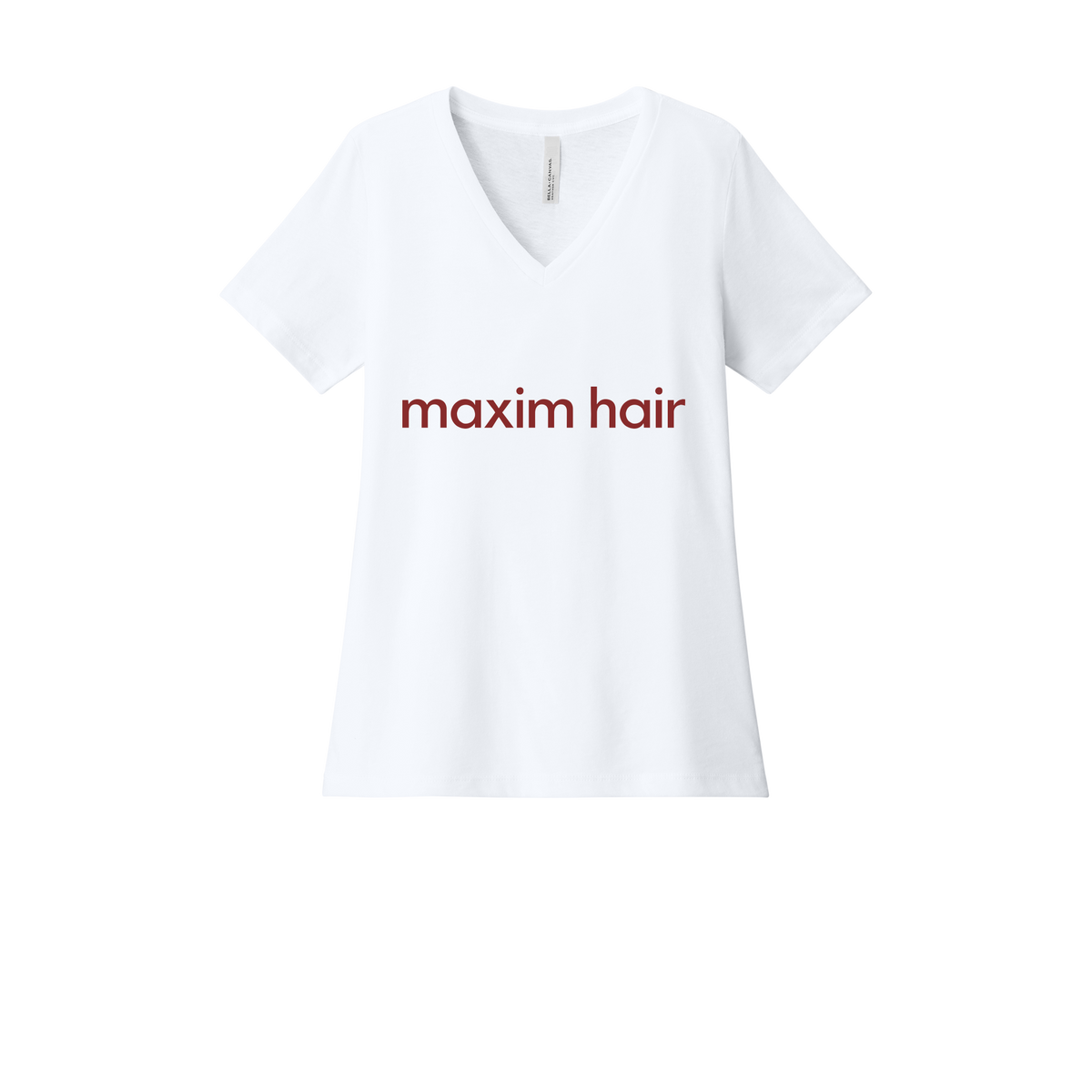 maximhairrestoration-womens-relaxed-v-neck-tee-dtf-front-6405CVC-solidwhiteblend-flat-front