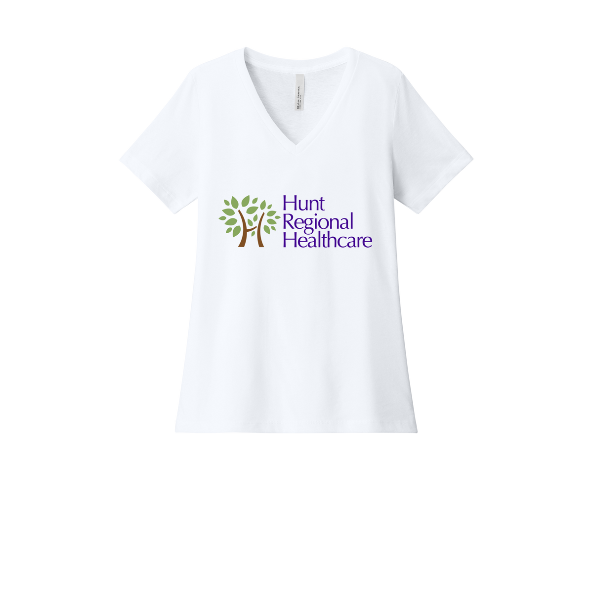 huntregional-womens-relaxed-v-neck-tee-dtf-front-6405CVC-solidwhiteblend-flat-front
