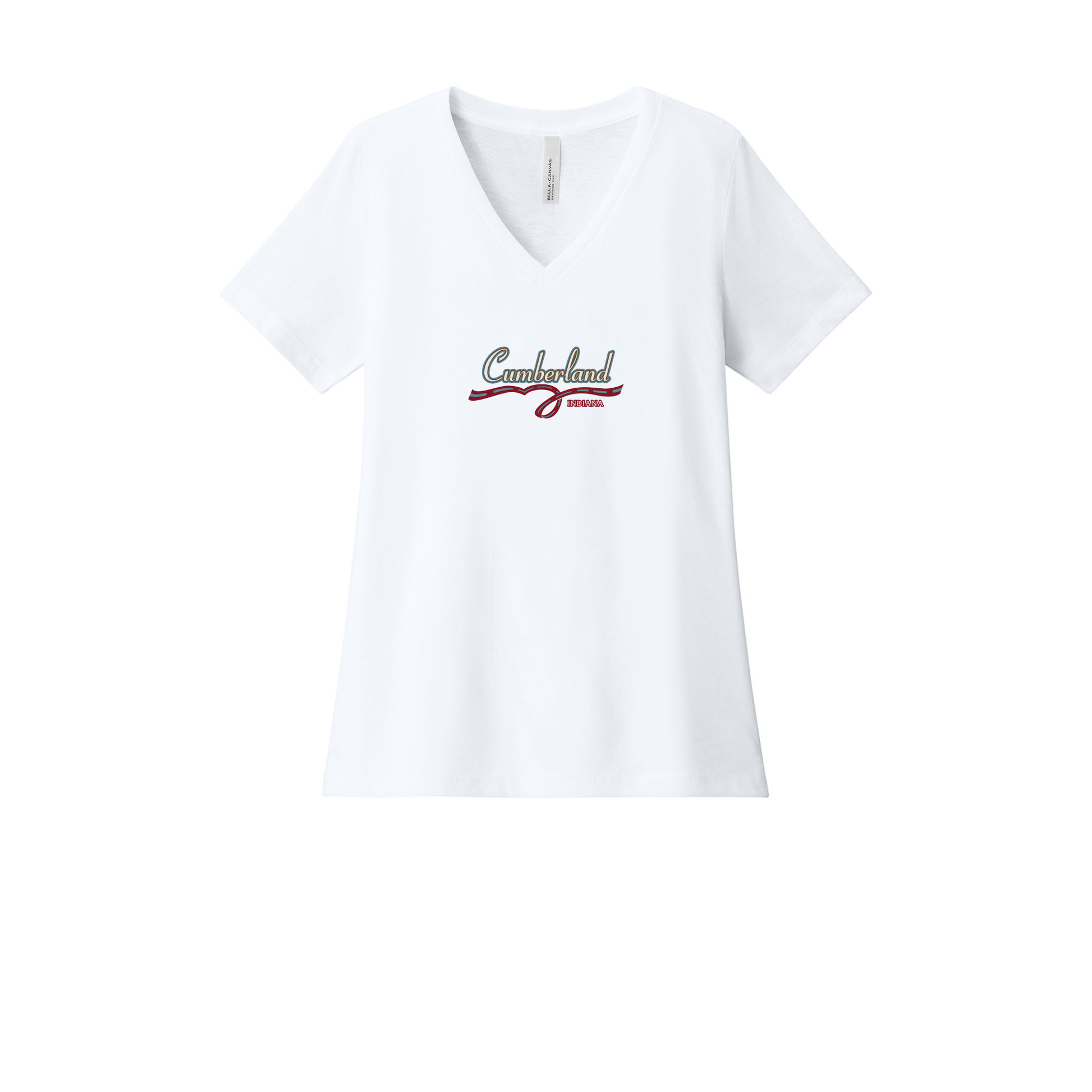 cumberland-womens-relaxed-v-neck-tee-dtf-front-6405CVC-solidwhiteblend-flat-front
