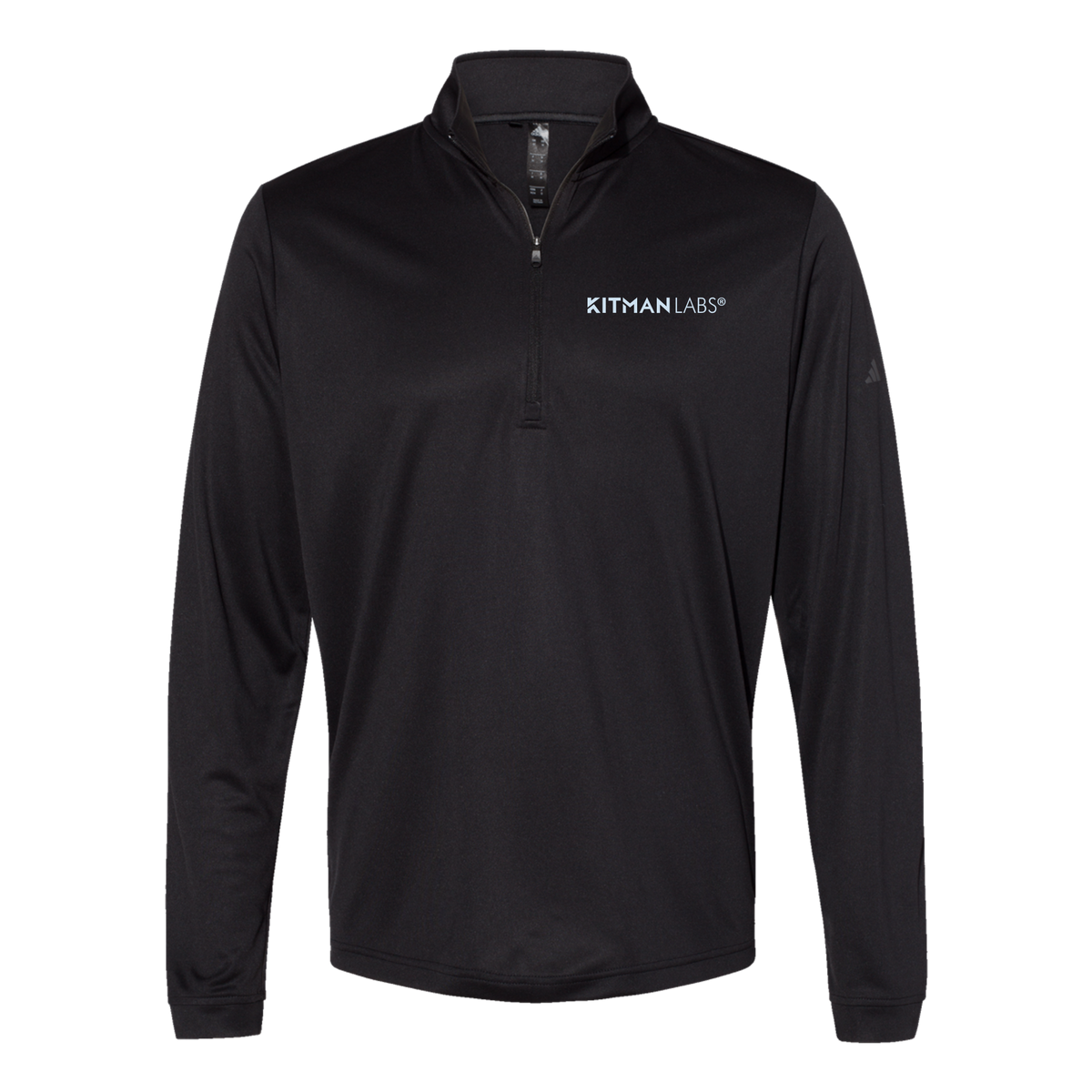 kitmanlabs-adidas-quarter-zip-embroidery-leftchest-A401-black-flat-front