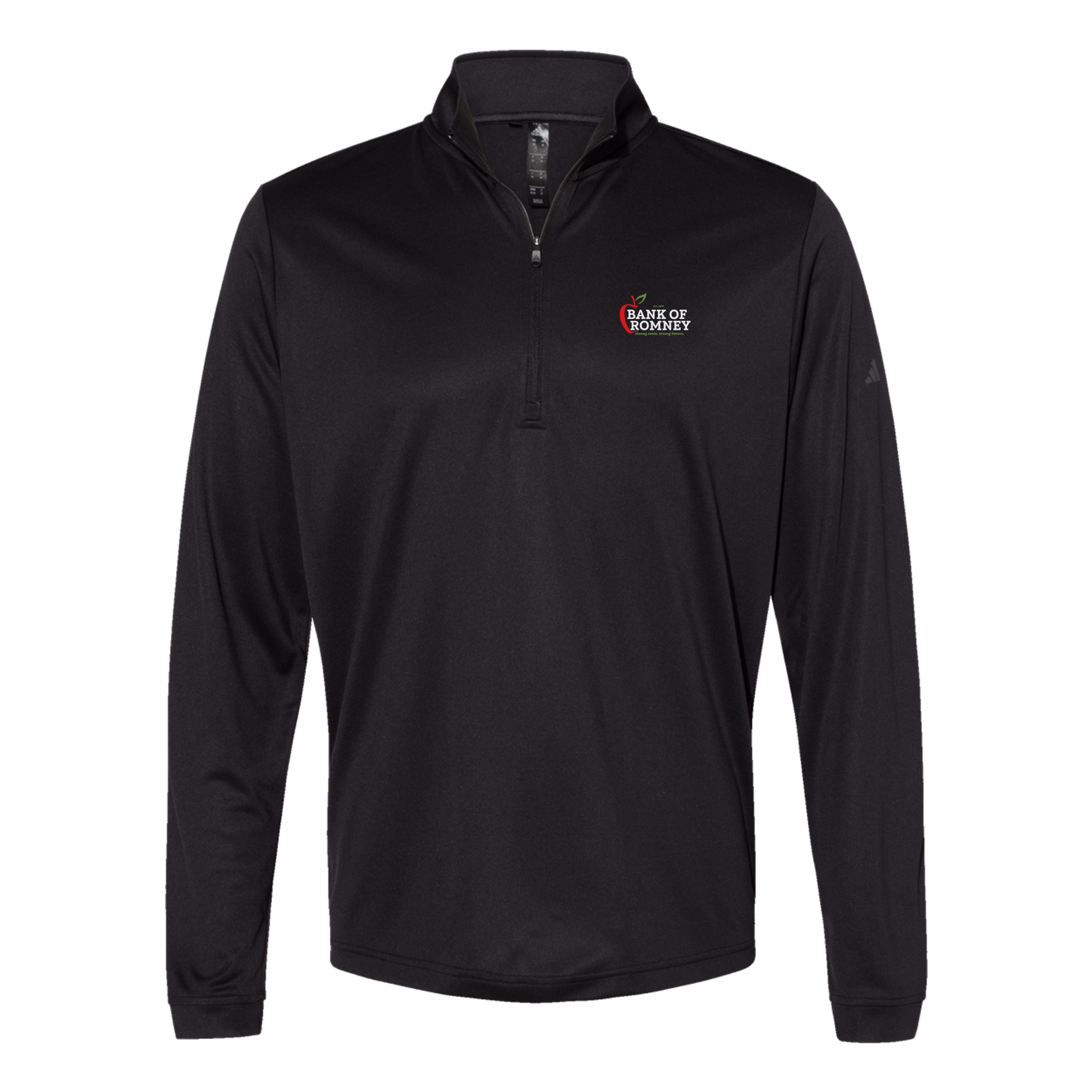 bankofromney-adidas-quarter-zip-embroidery-leftchest-A401-black-flat-front