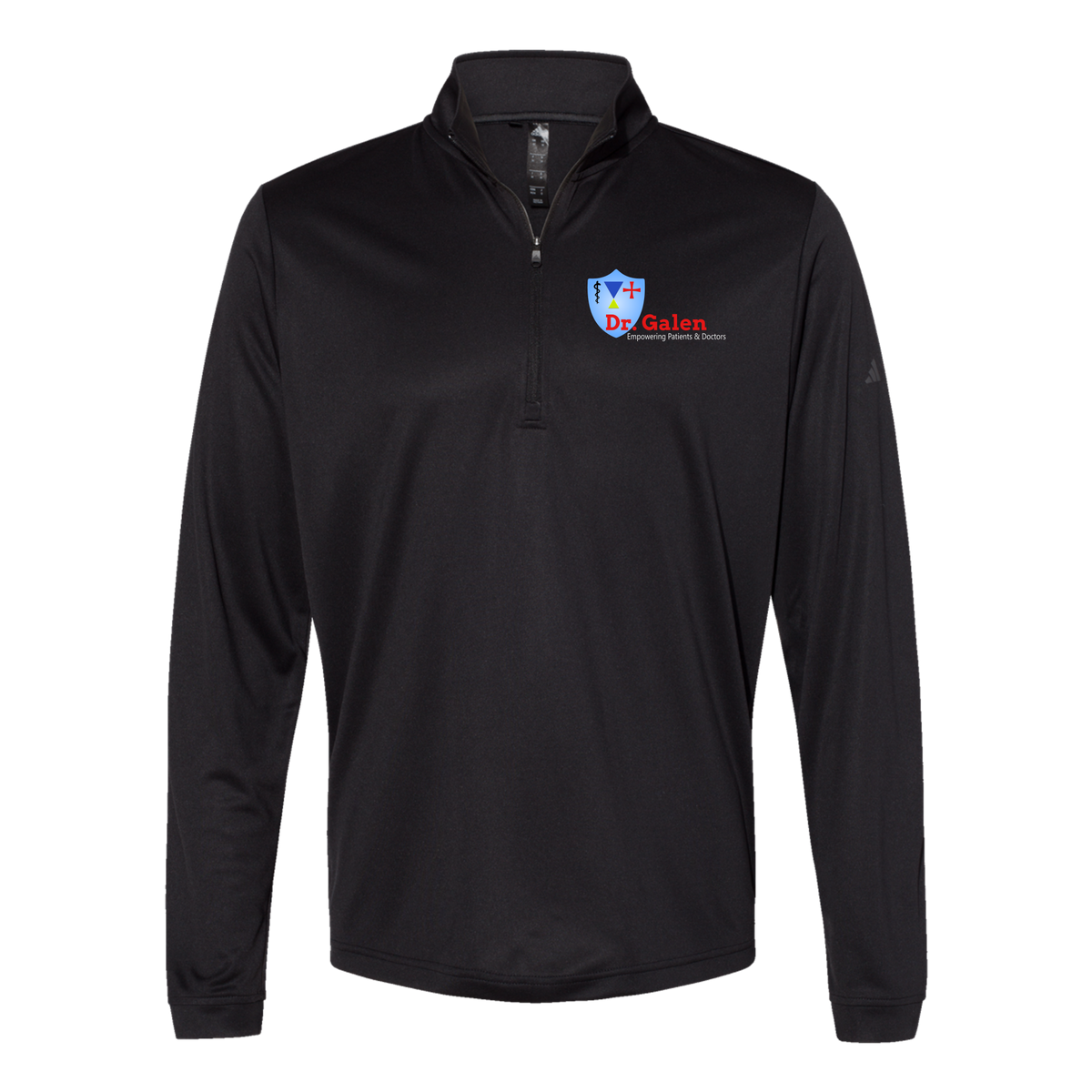 drgalen-adidas-quarter-zip-embroidery-leftchest-A401-black-flat-front