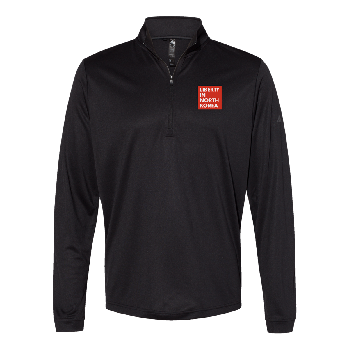 libertyinnorthkorea-adidas-quarter-zip-embroidery-leftchest-A401-black-flat-front