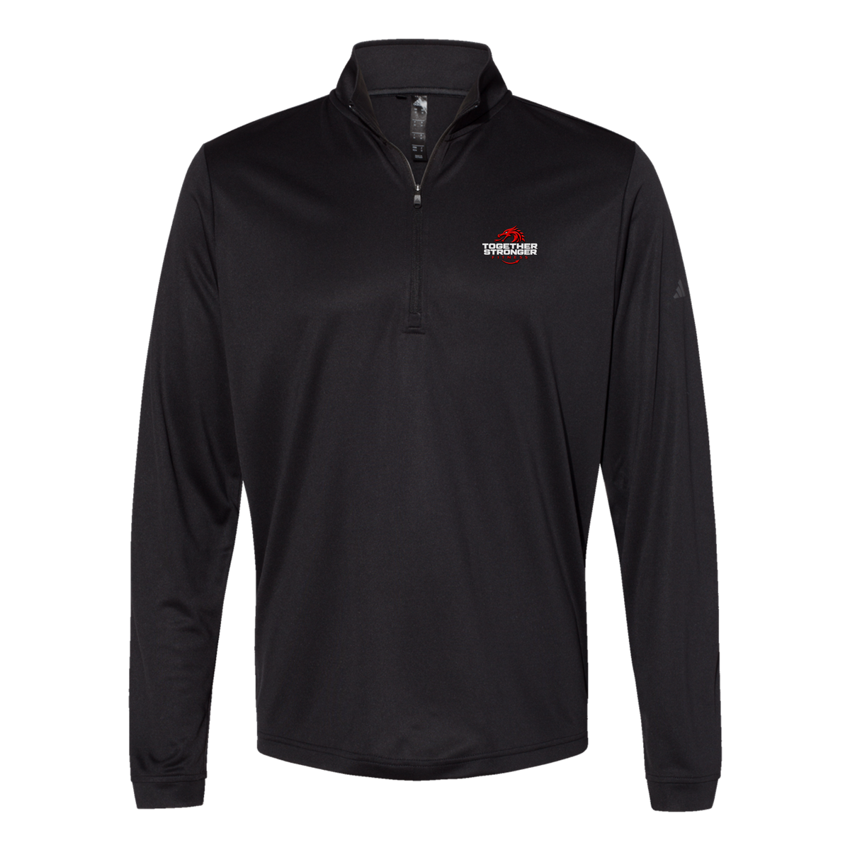 togetherstrongerfitness-adidas-quarter-zip-embroidery-leftchest-A401-black-flat-front