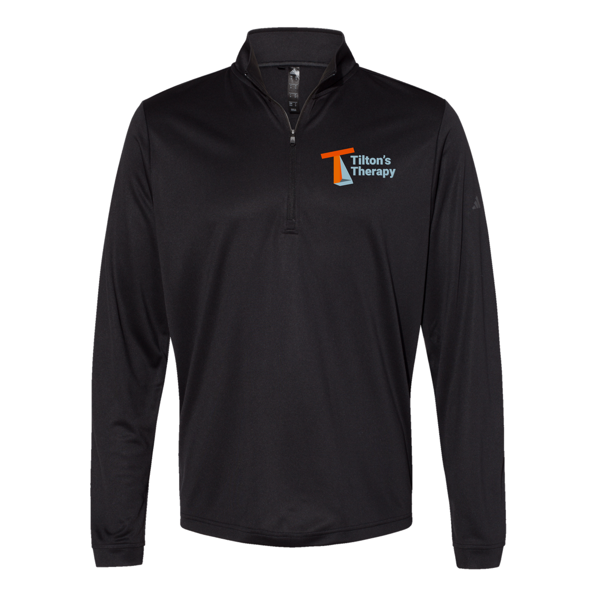 tiltonstherapy-adidas-quarter-zip-embroidery-leftchest-A401-black-flat-front