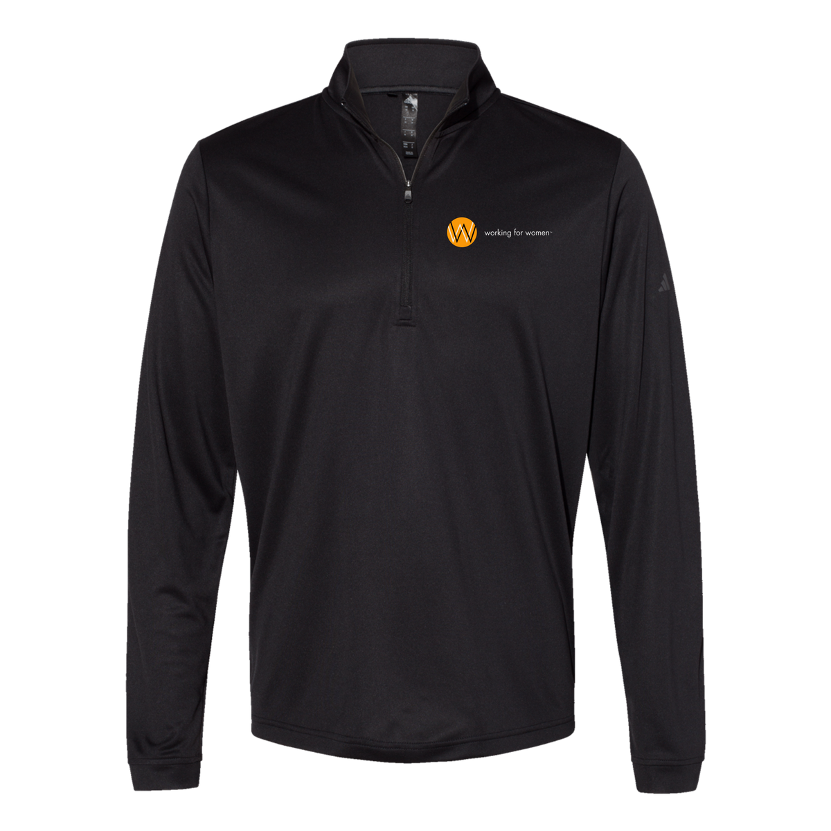 workingforwomen-adidas-quarter-zip-embroidery-leftchest-A401-black-flat-front