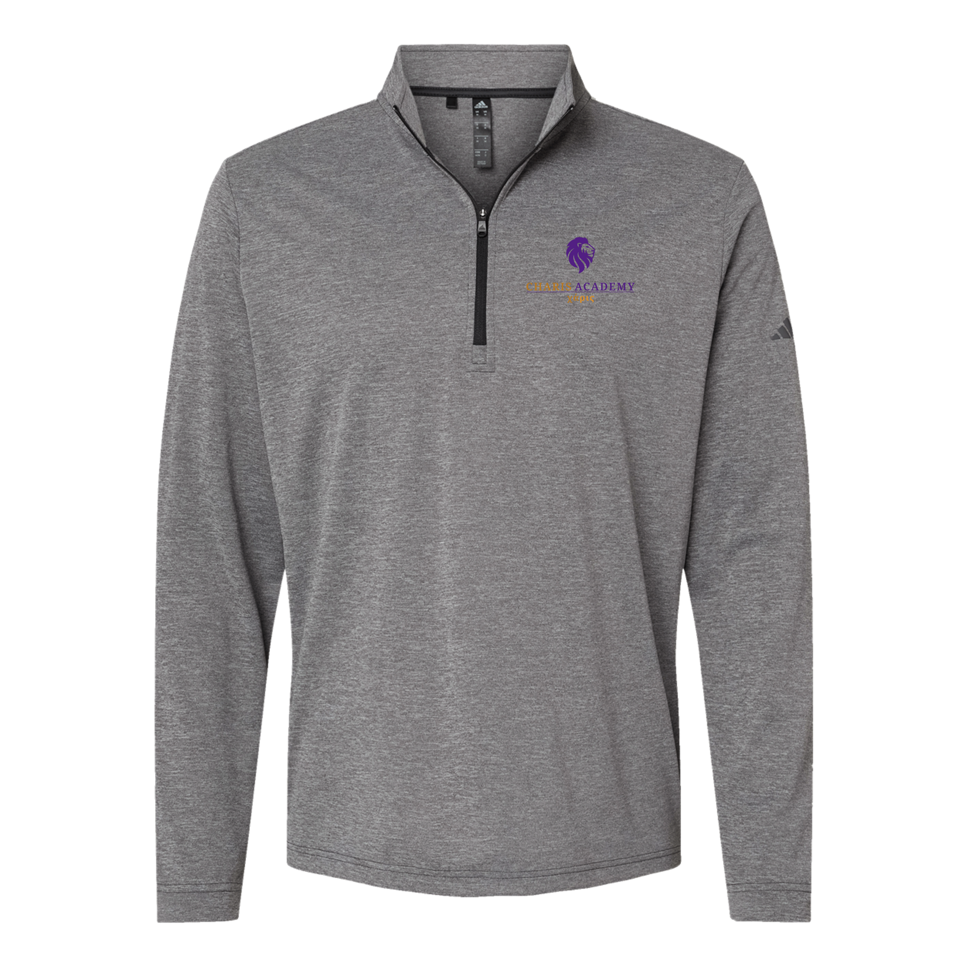 cahazleton-adidas-quarter-zip-embroidery-leftchest-A401-blackheather-flat-front