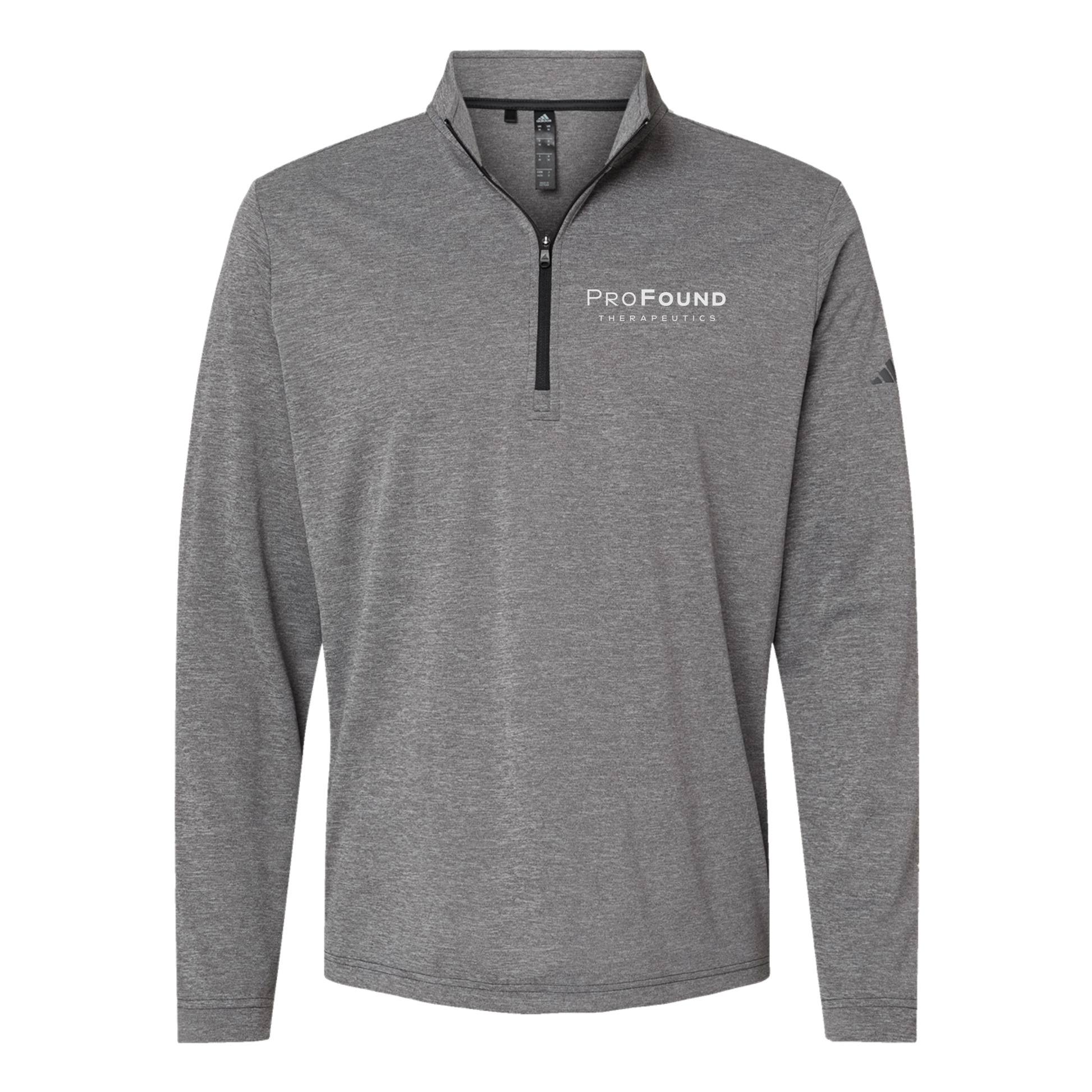 profoundtx-adidas-quarter-zip-embroidery-leftchest-A401-blackheather-flat-front