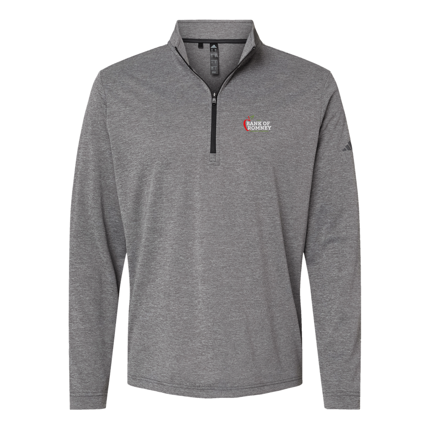 bankofromney-adidas-quarter-zip-embroidery-leftchest-A401-blackheather-flat-front