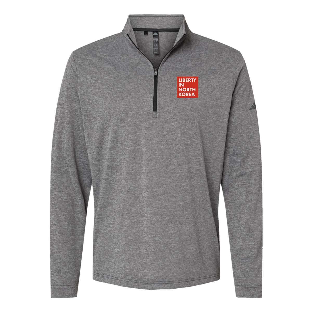 libertyinnorthkorea-adidas-quarter-zip-embroidery-leftchest-A401-blackheather-flat-front