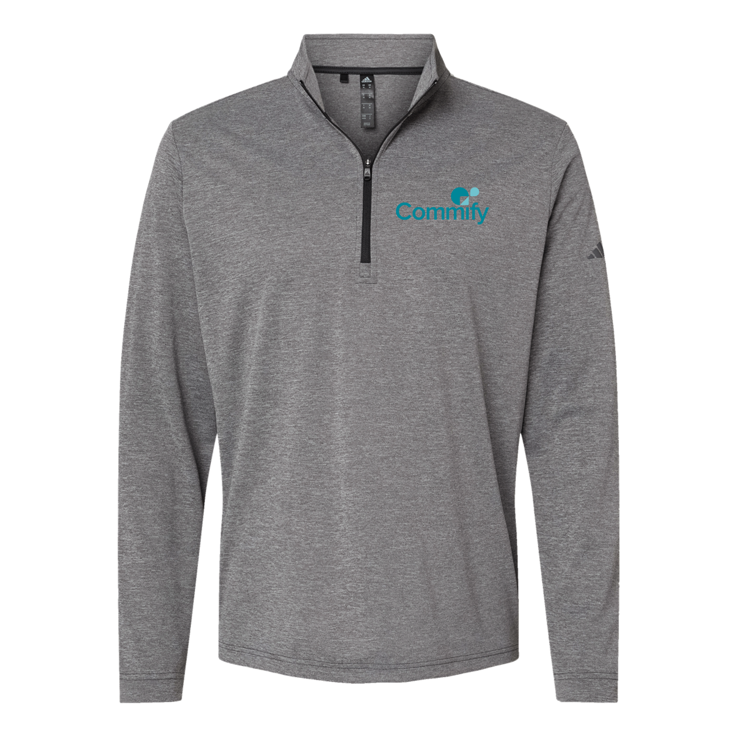 commify-adidas-quarter-zip-embroidery-leftchest-A401-blackheather-flat-front