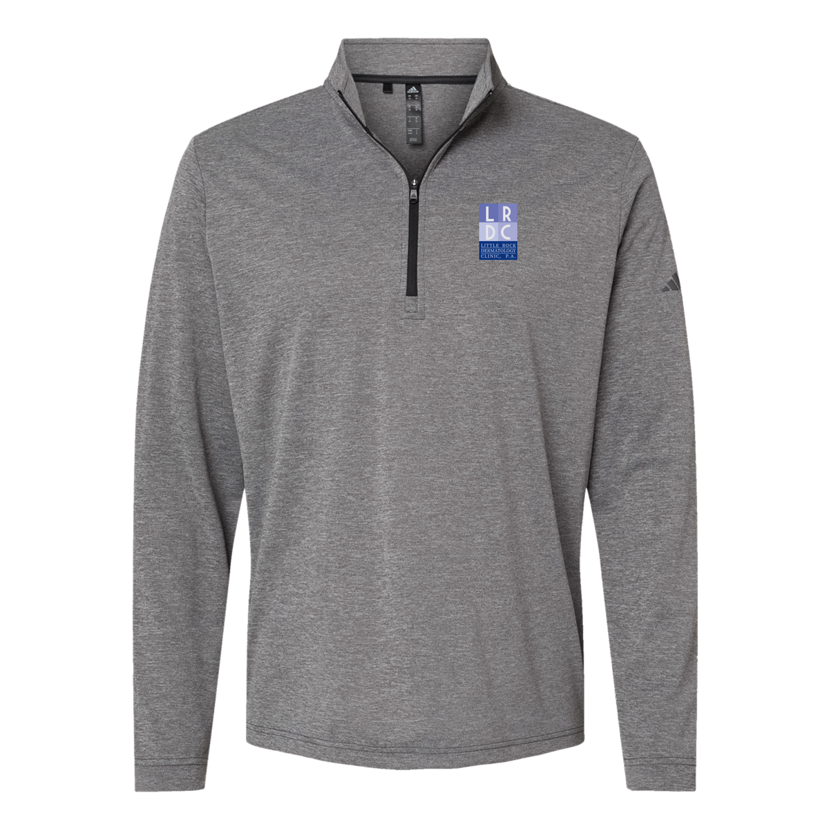 littlerockdermatology-adidas-quarter-zip-embroidery-leftchest-A401-blackheather-flat-front