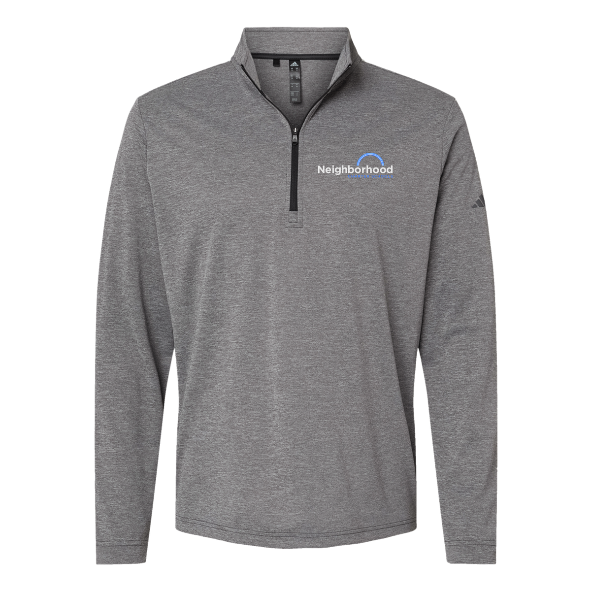 ncschools-adidas-quarter-zip-embroidery-leftchest-A401-blackheather-flat-front
