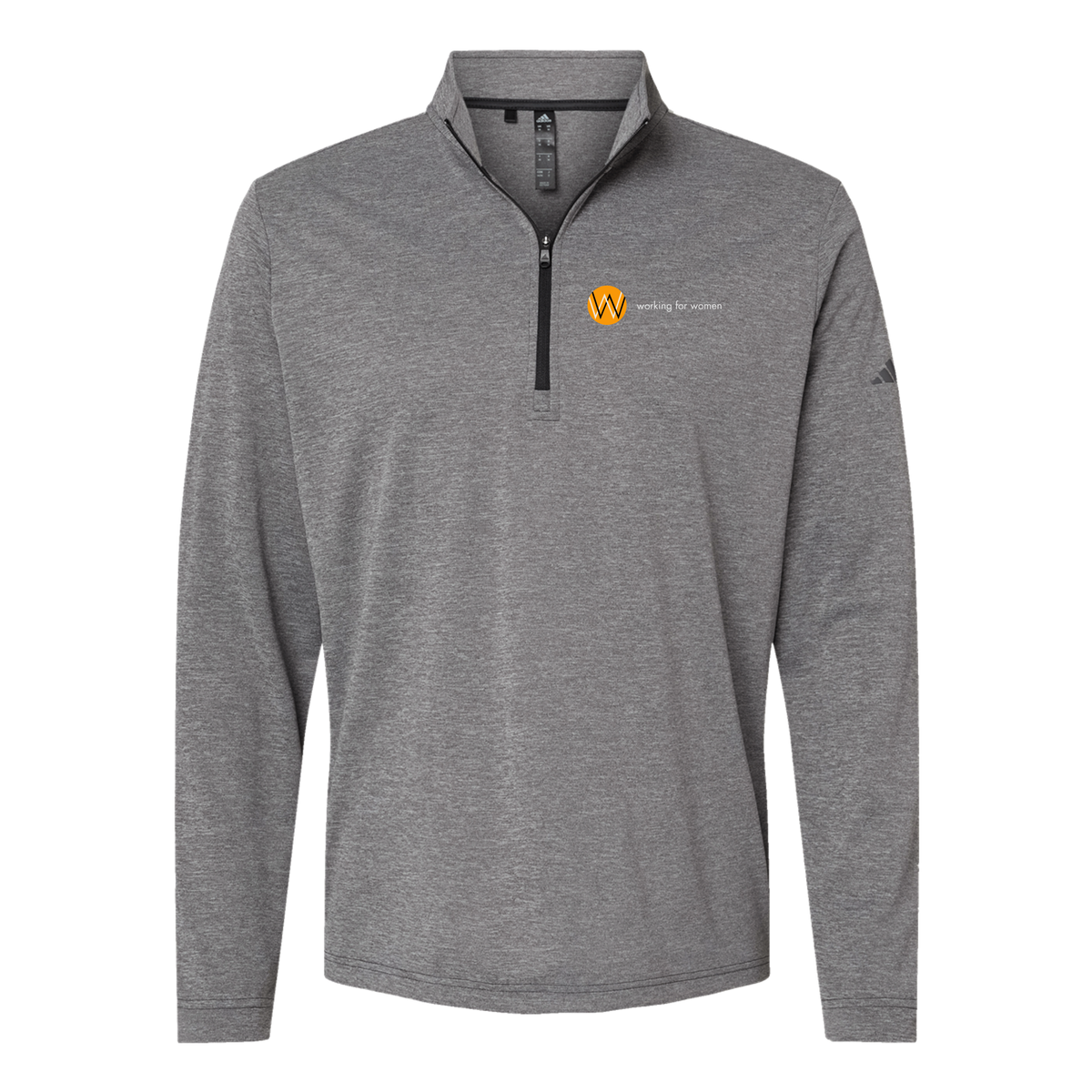 workingforwomen-adidas-quarter-zip-embroidery-leftchest-A401-blackheather-flat-front