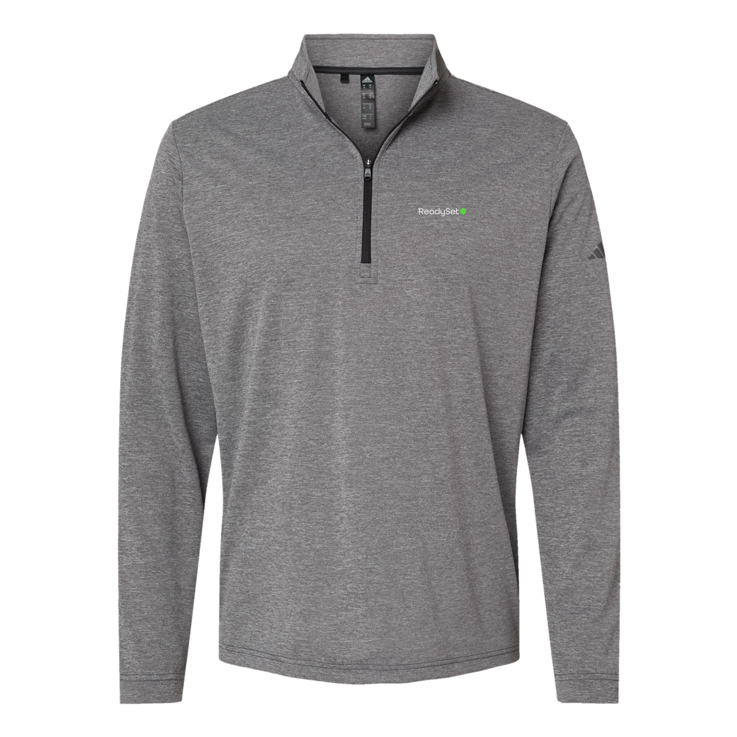 readysetsurgical-adidas-quarter-zip-embroidery-leftchest-A401-blackheather-flat-front