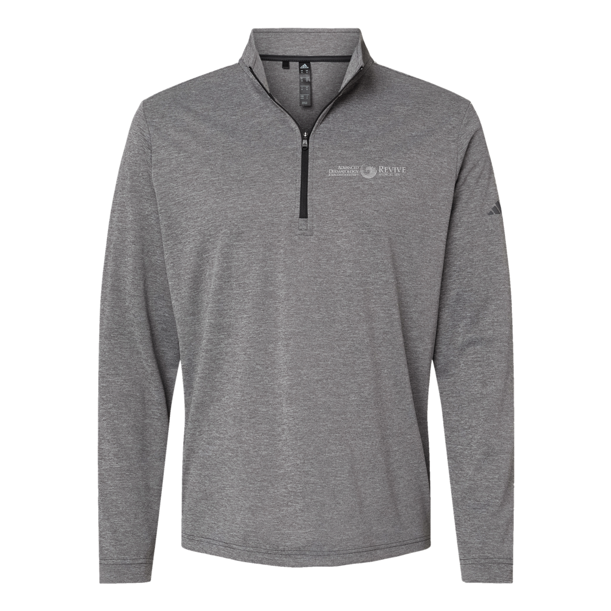 advancedskinmd-adidas-quarter-zip-embroidery-leftchest-A401-blackheather-flat-front