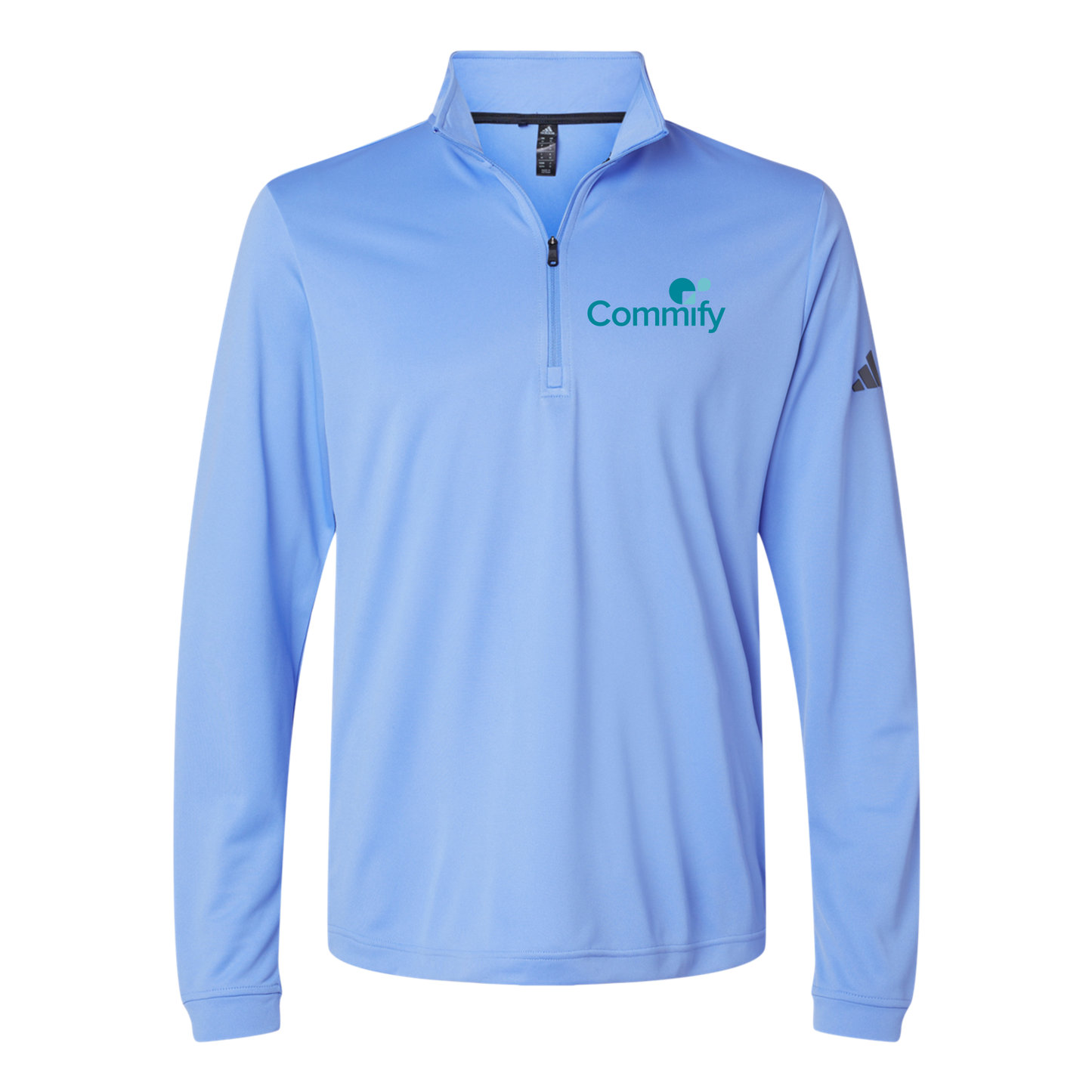 commify-adidas-quarter-zip-embroidery-leftchest-A401-bluefusion-flat-front