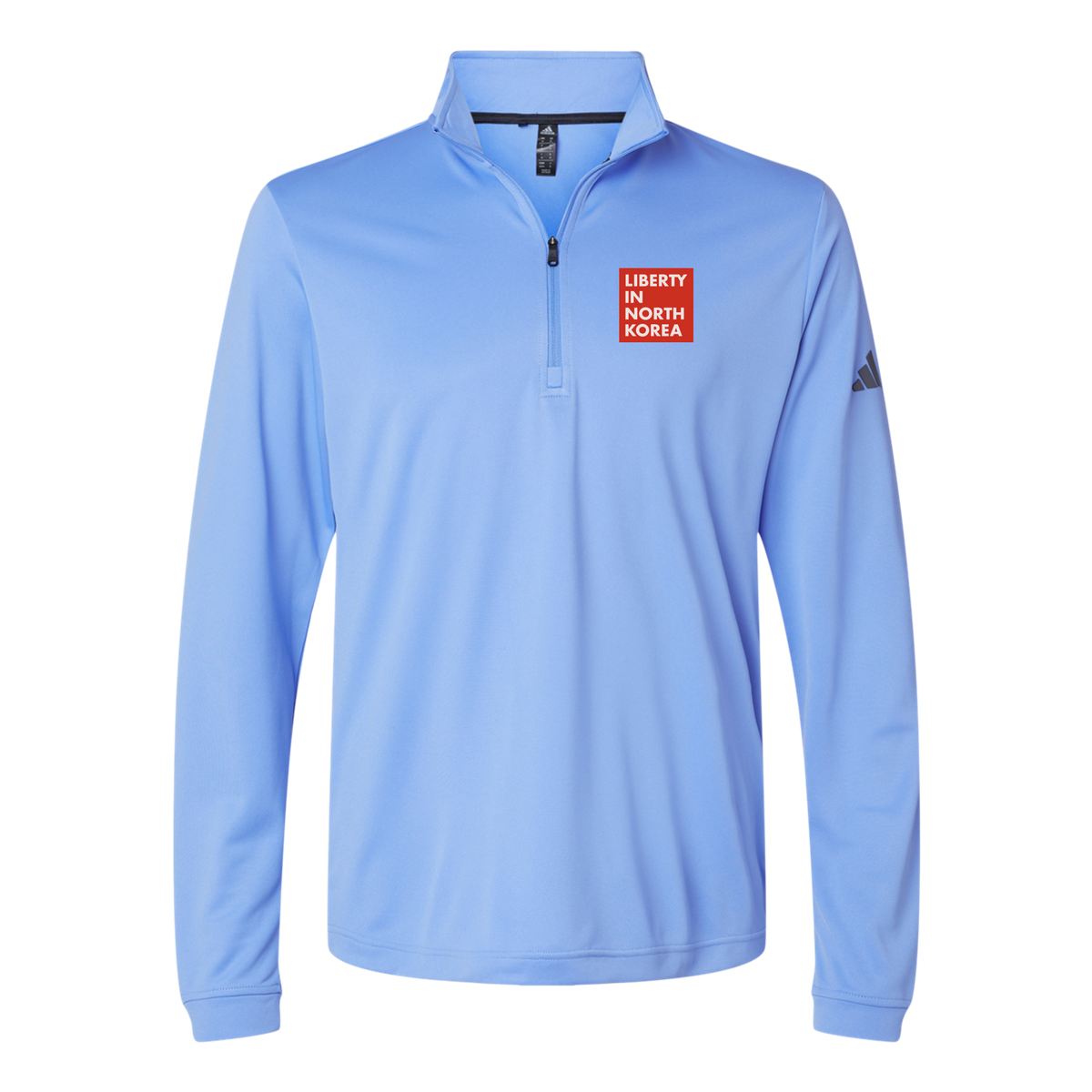 libertyinnorthkorea-adidas-quarter-zip-embroidery-leftchest-A401-bluefusion-flat-front
