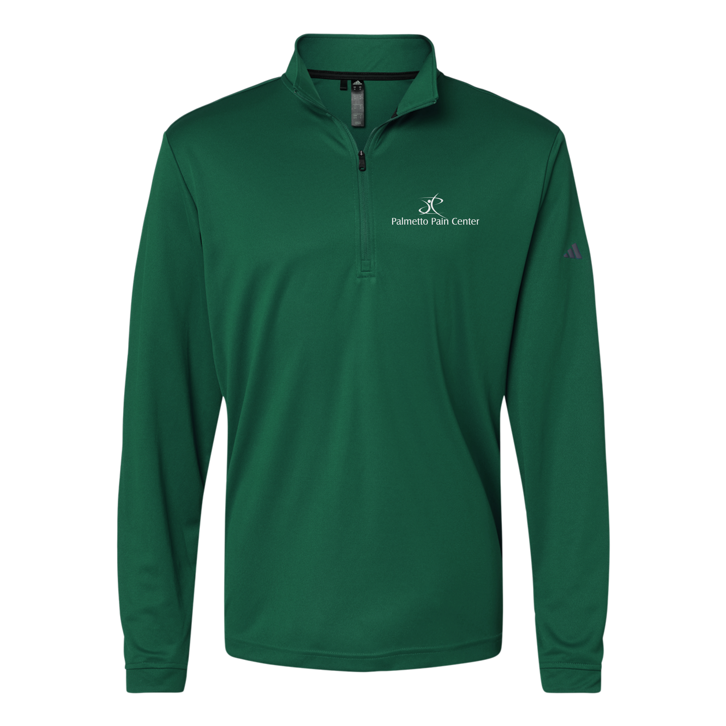 palmetto-pain-center-adidas-quarter-zip-embroidery-leftchest-A401-collegiategreen-flat-front