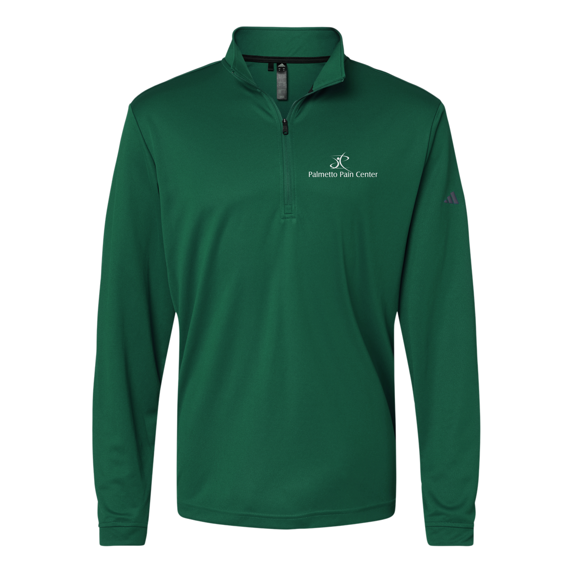 palmetto-pain-center-adidas-quarter-zip-embroidery-leftchest-A401-collegiategreen-flat-front