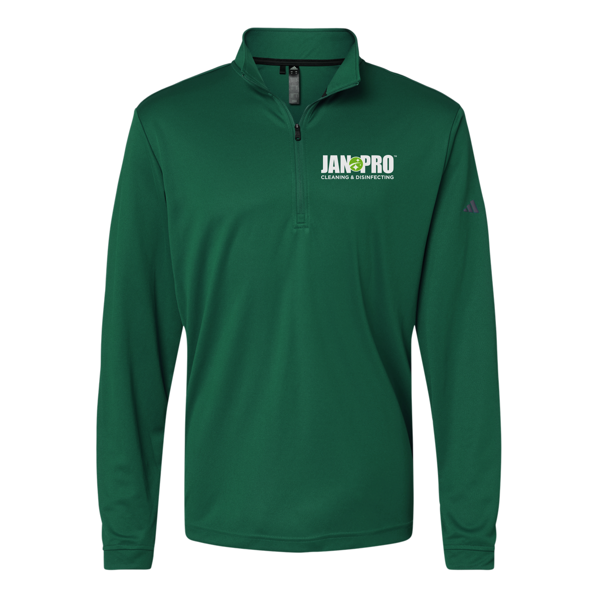 jan-pro-adidas-quarter-zip-embroidery-leftchest-A401-collegiategreen-flat-front