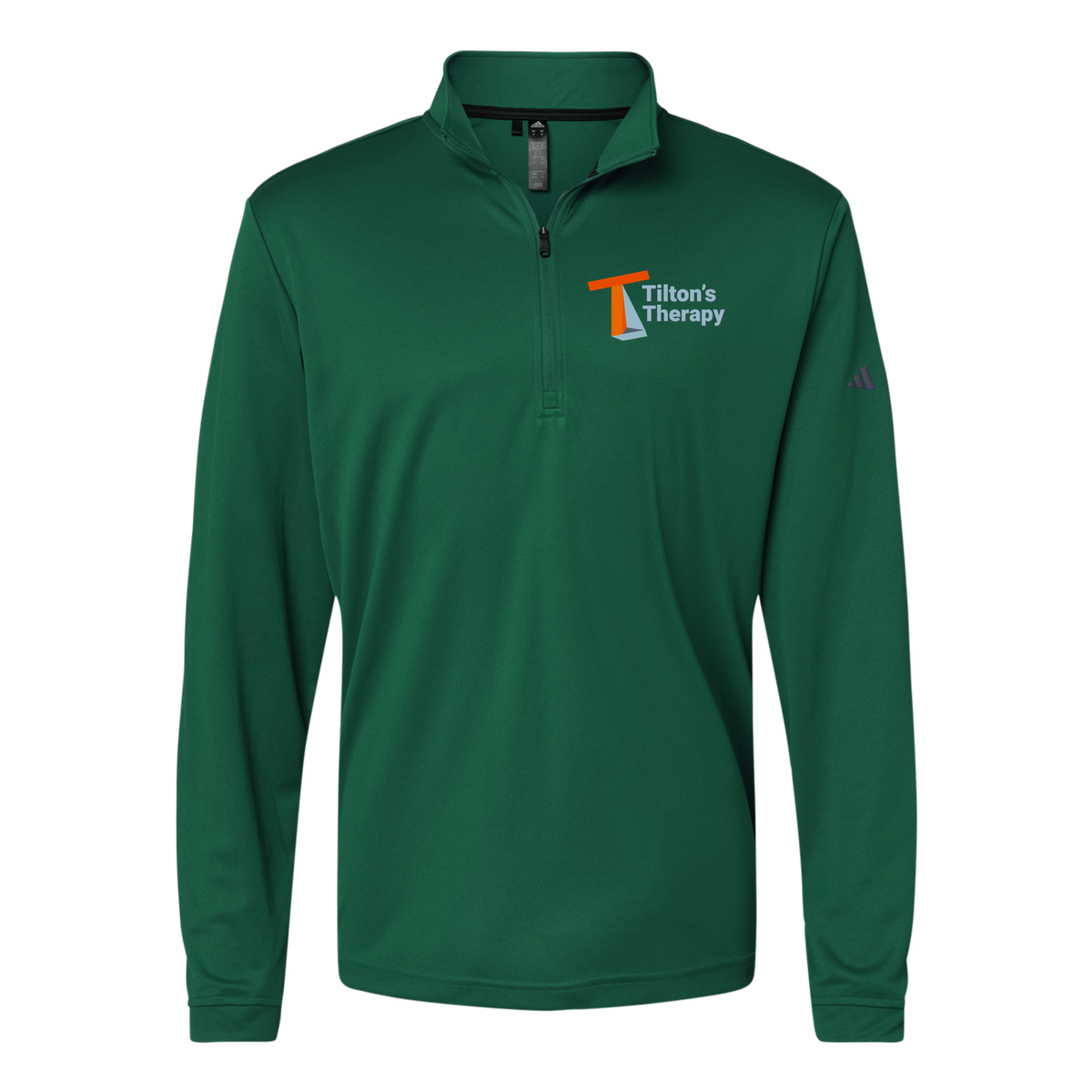 tiltonstherapy-adidas-quarter-zip-embroidery-leftchest-A401-collegiategreen-flat-front