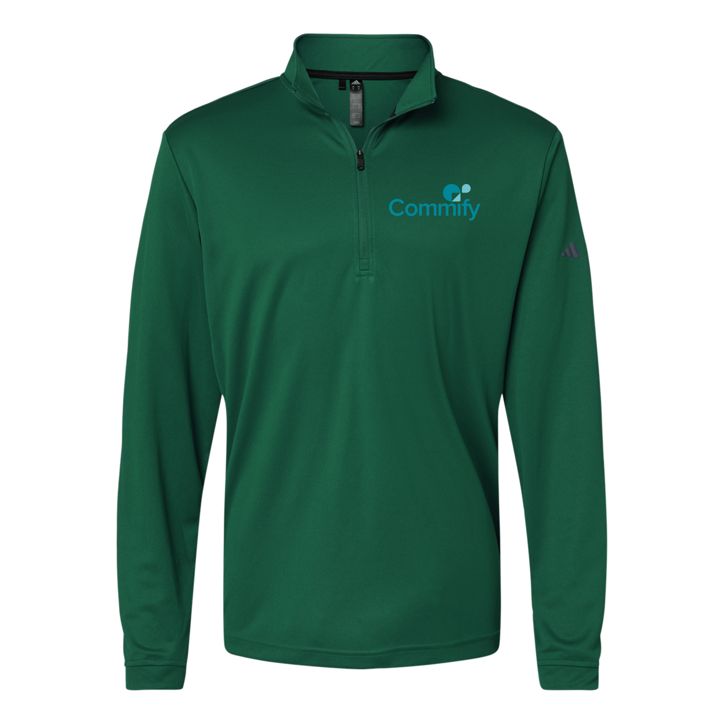 commify-adidas-quarter-zip-embroidery-leftchest-A401-collegiategreen-flat-front