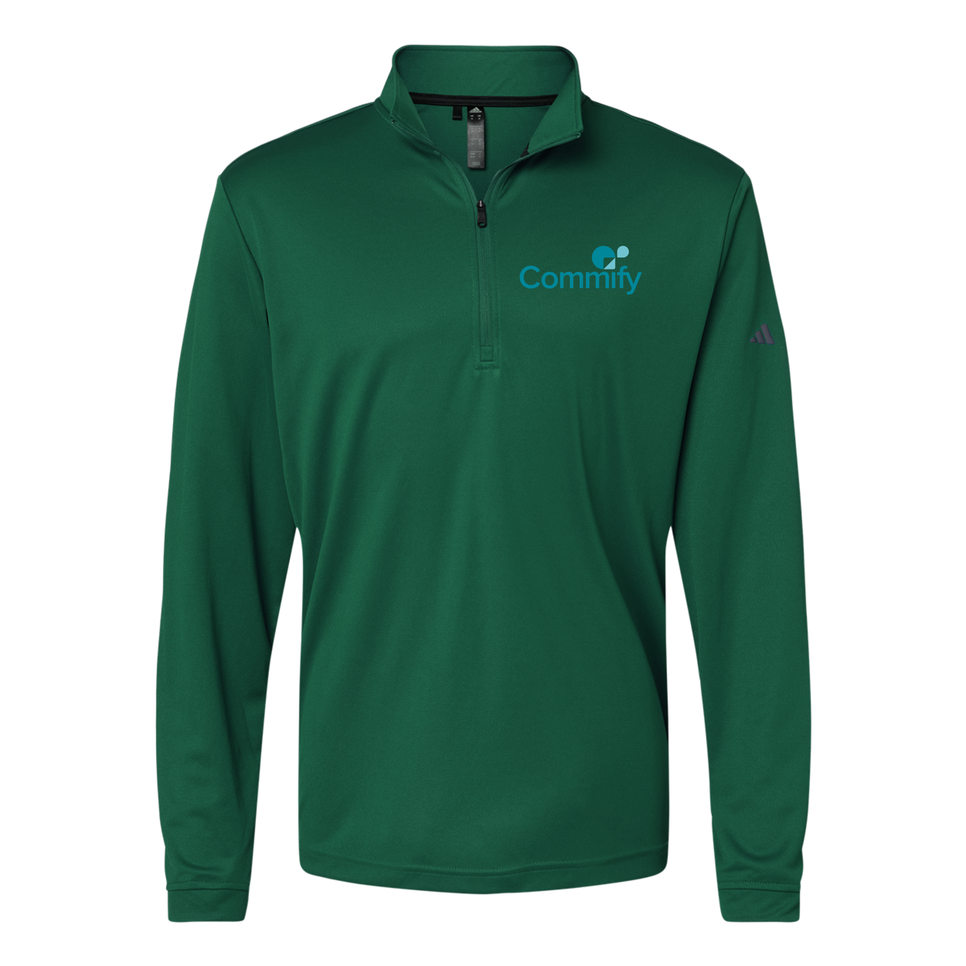 commify-adidas-quarter-zip-embroidery-leftchest-A401-collegiategreen-flat-front